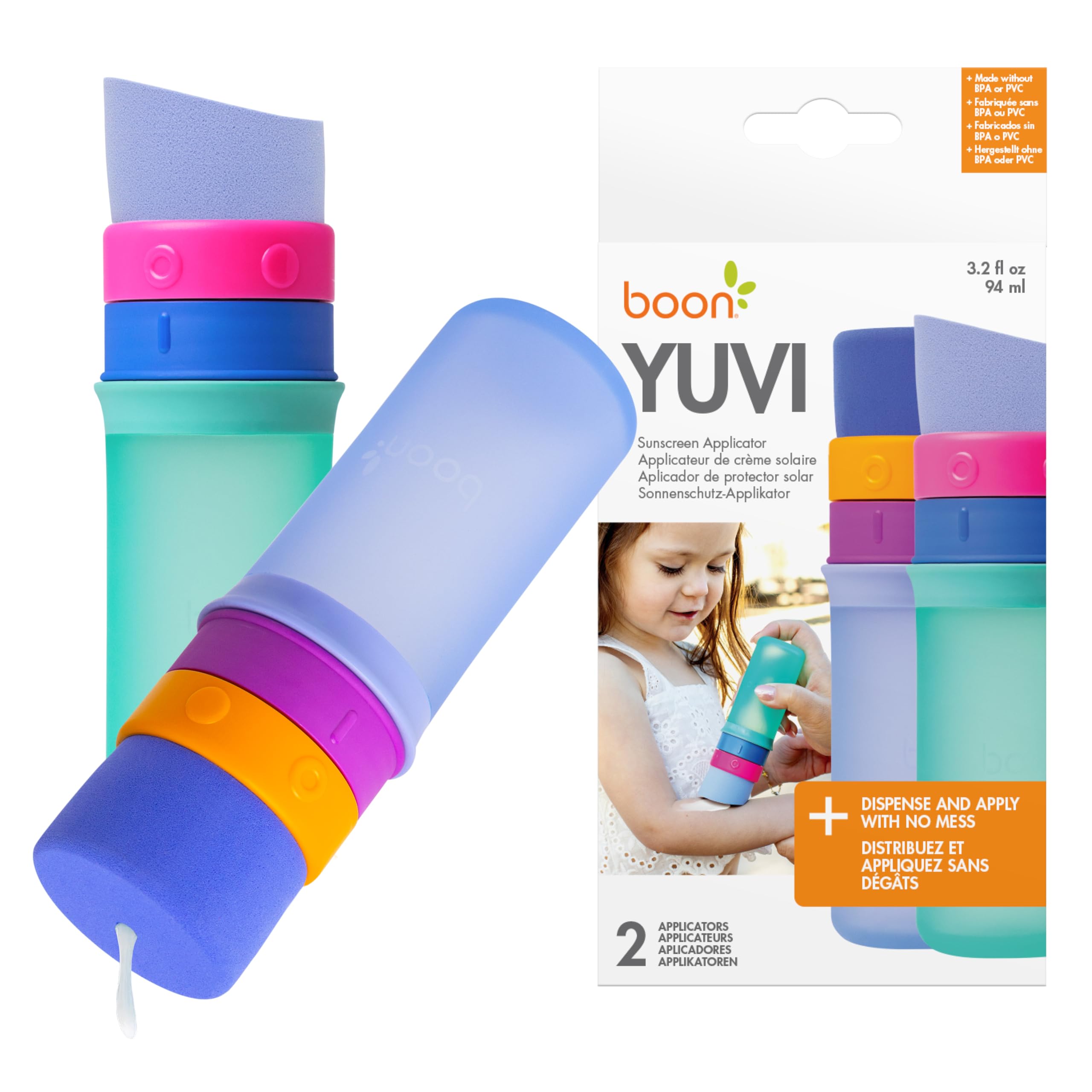 Boon Yuvi Sunscreen Applicator for Kids - Refillable and Spill Proof Kids Sunscreen Brush with Soft Foam Sponge - Summer Beach E
