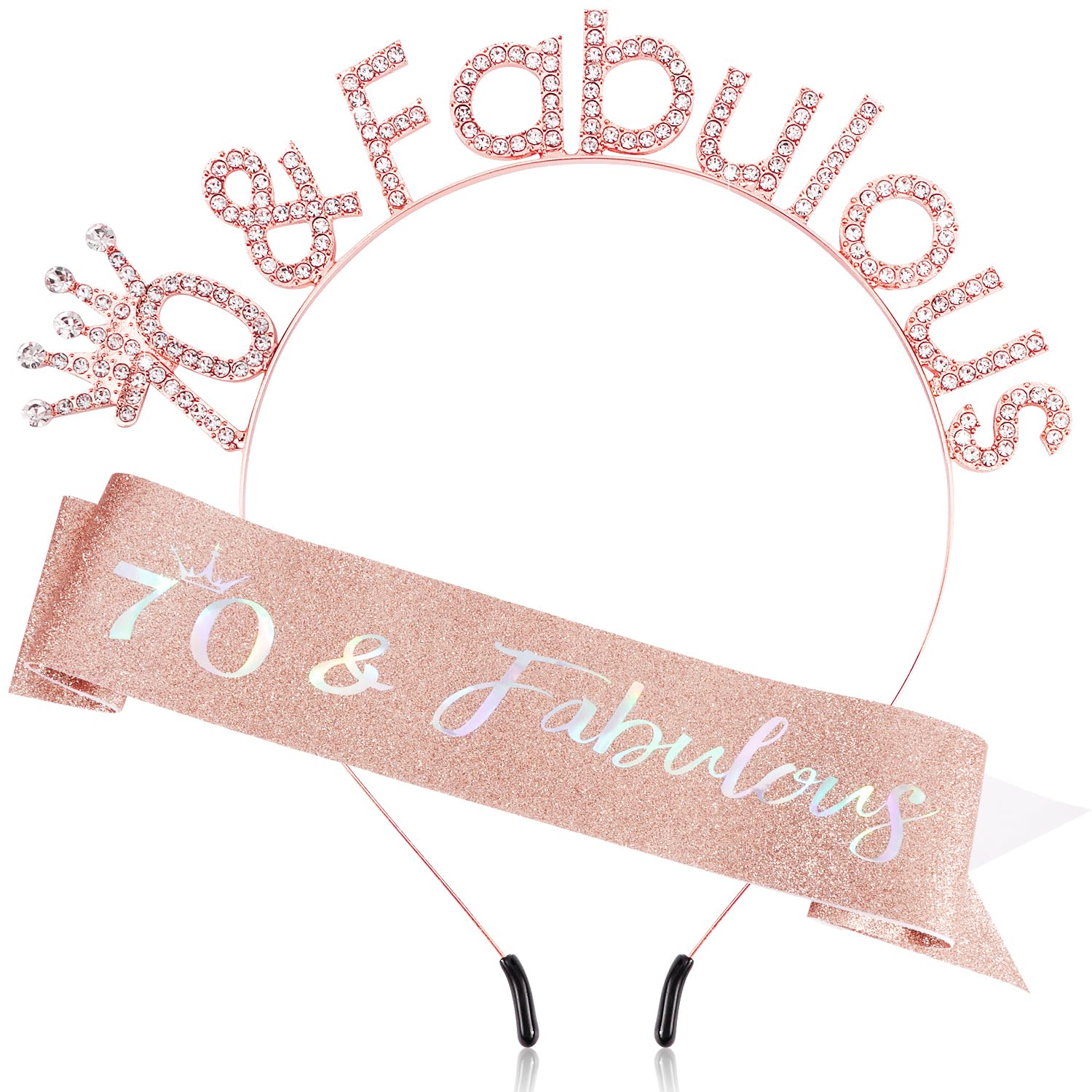 Atoden 70th Birthday Decorations 70th Birthday Sash and Crown 70 and Fabulous Tiara 70 Headbands Seventy Queen Crown Gifts for 7