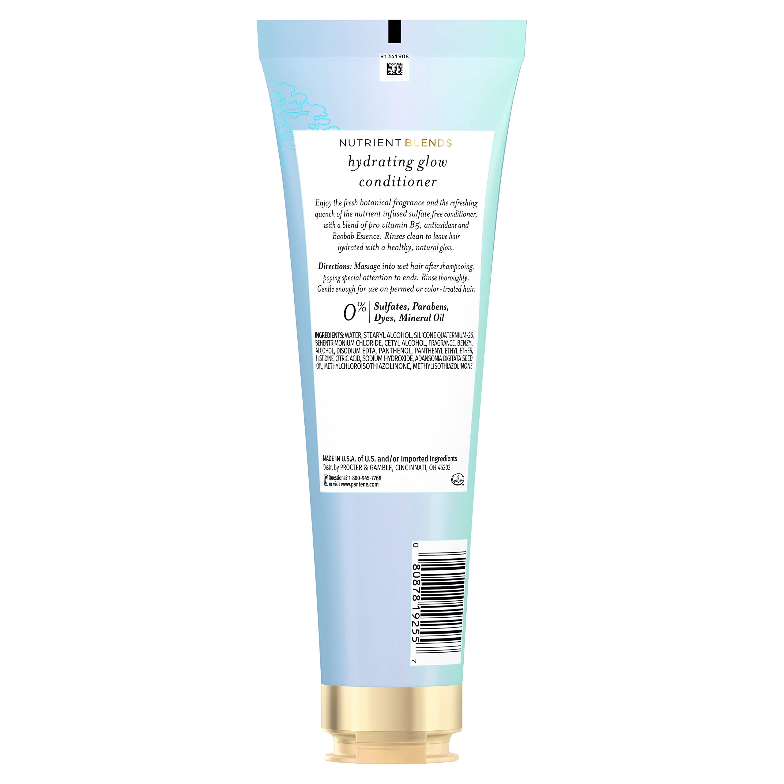 Pantene Sulfate Free Conditioner, Hydrates Dry Damaged Hair, Nutrient Blends with Baobab Essence, Safe for Color Treated Hair, 8