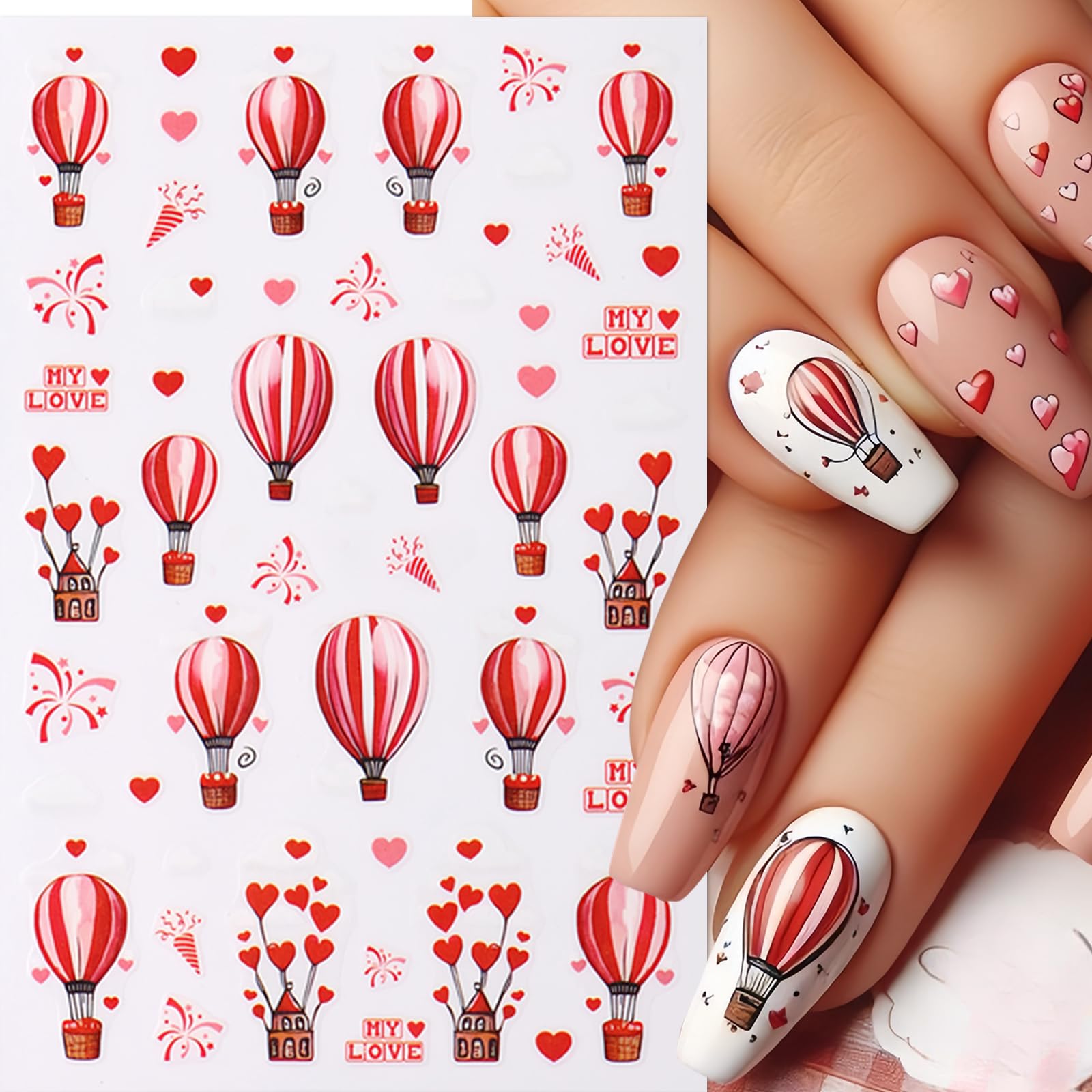 6 Sheets Love Nail Art Stickers Decals Valentines Day Diy Self-Adhesive Nail Supplies Love Heart Self-Adhesive Rose Embossed Bow