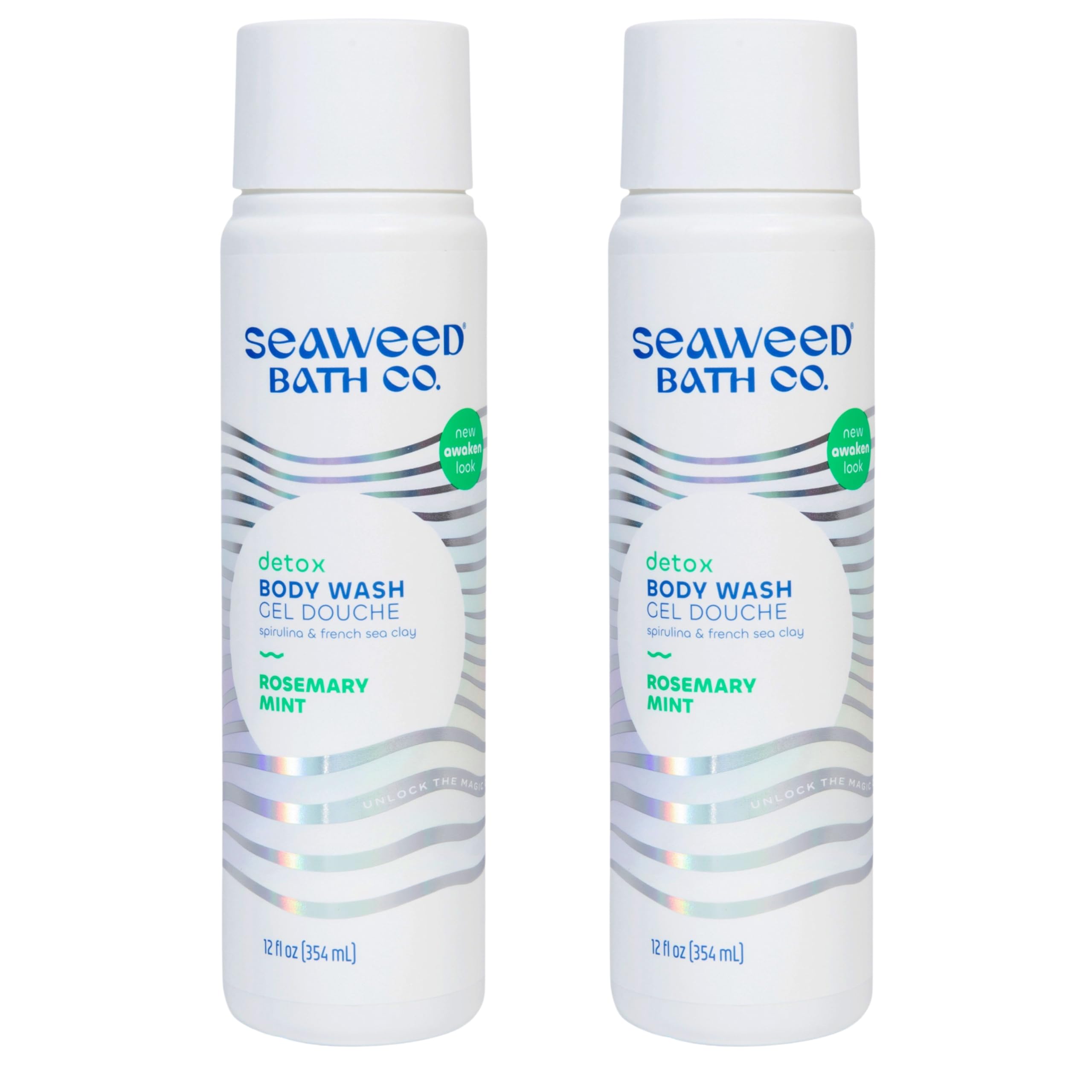 Seaweed Bath Co. Detox Body Wash, Rosemary Mint Scent, 12 Ounce (Pack Of 2), Shower Gel For Men & Women, Vegan, Paraben Free, Su