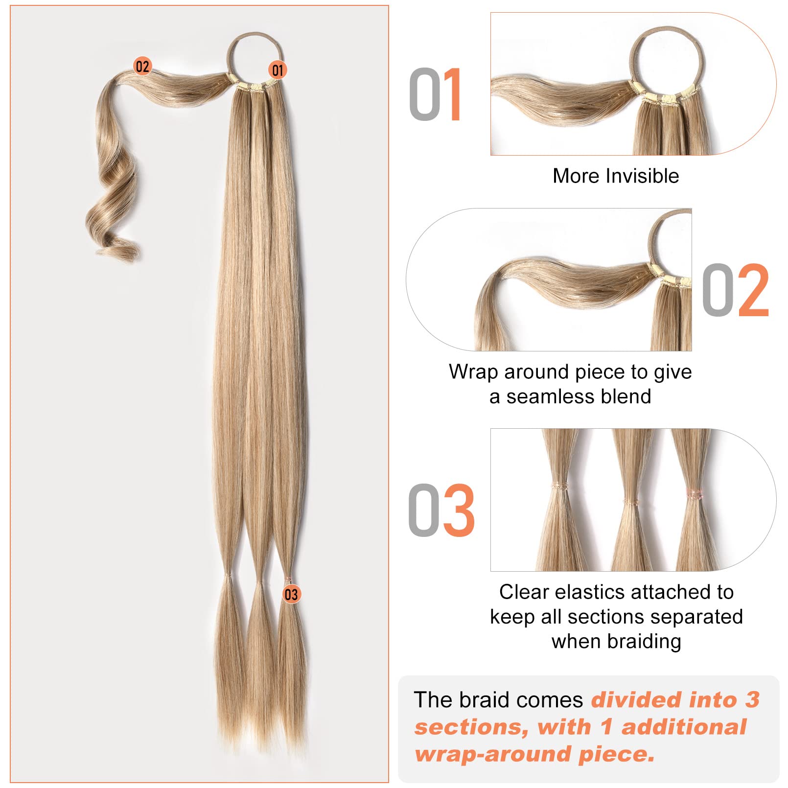 Seikea Upgraded Long Braid Ponytail Extension With Elastic Tie Straight Sleek Wrap Around Braid Hair Extensions Ponytail Blonde