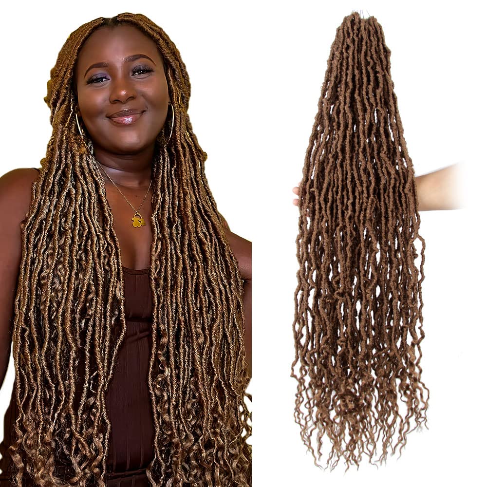 BOHOBABE 30 Inch New Faux Locs With Curly End 6 Packs Soft Locs Crochet Hair 72 Strands Long Natural Crochet Braids (6Packs,27#)
