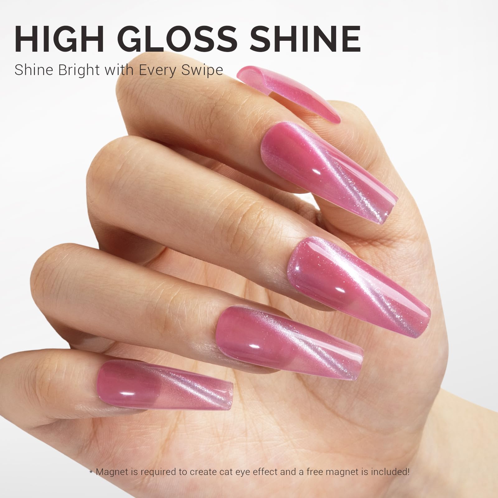 Melodysusie Jeweliver Cat Eye Gel Nail Polish, 0.5 Fl Oz Rose Pink Glitter Holographic Magnetic Nail Polish With Magnet, Uv Nail