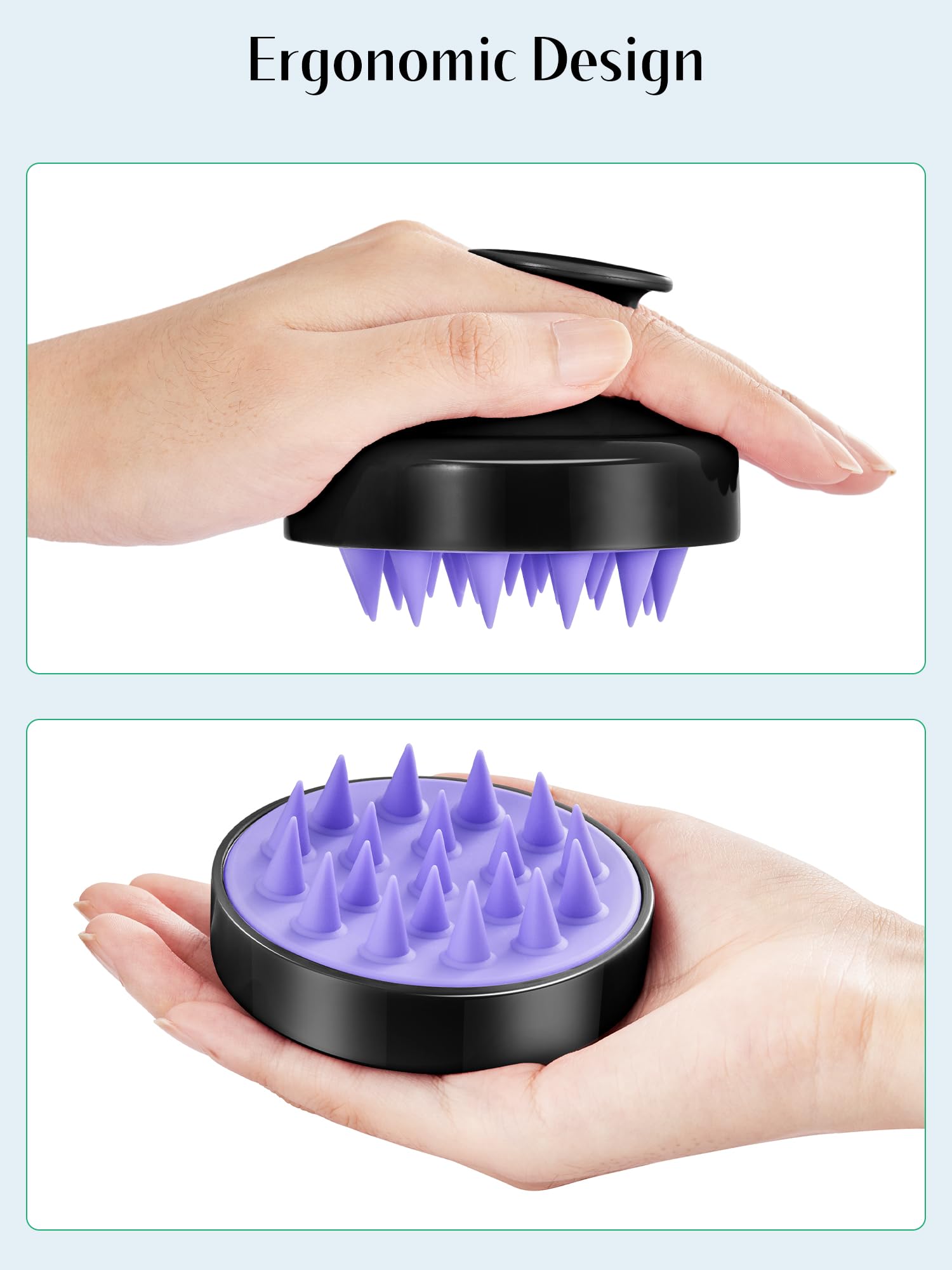 HEETA Hair Scalp Massager Shampoo Brush, Soft Silicone, Medium Pack of 2, Black & Green, Model HP542DVG2