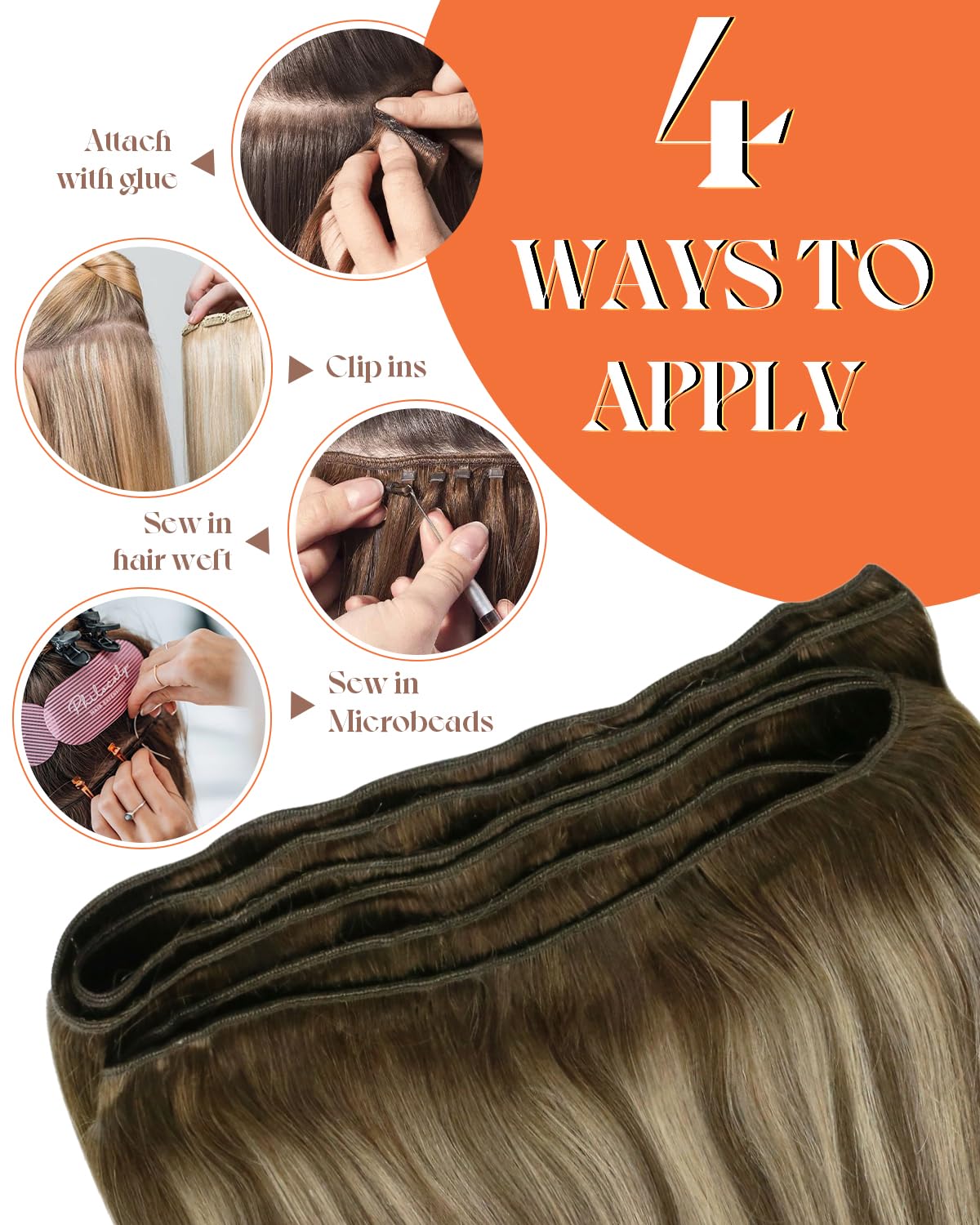 Sunny Hair Weft Hair Extensions Human Hair Balayage Sew in Hair Extensions Ombre Brown Human Hair Weft Extensions Dark Brown Omb
