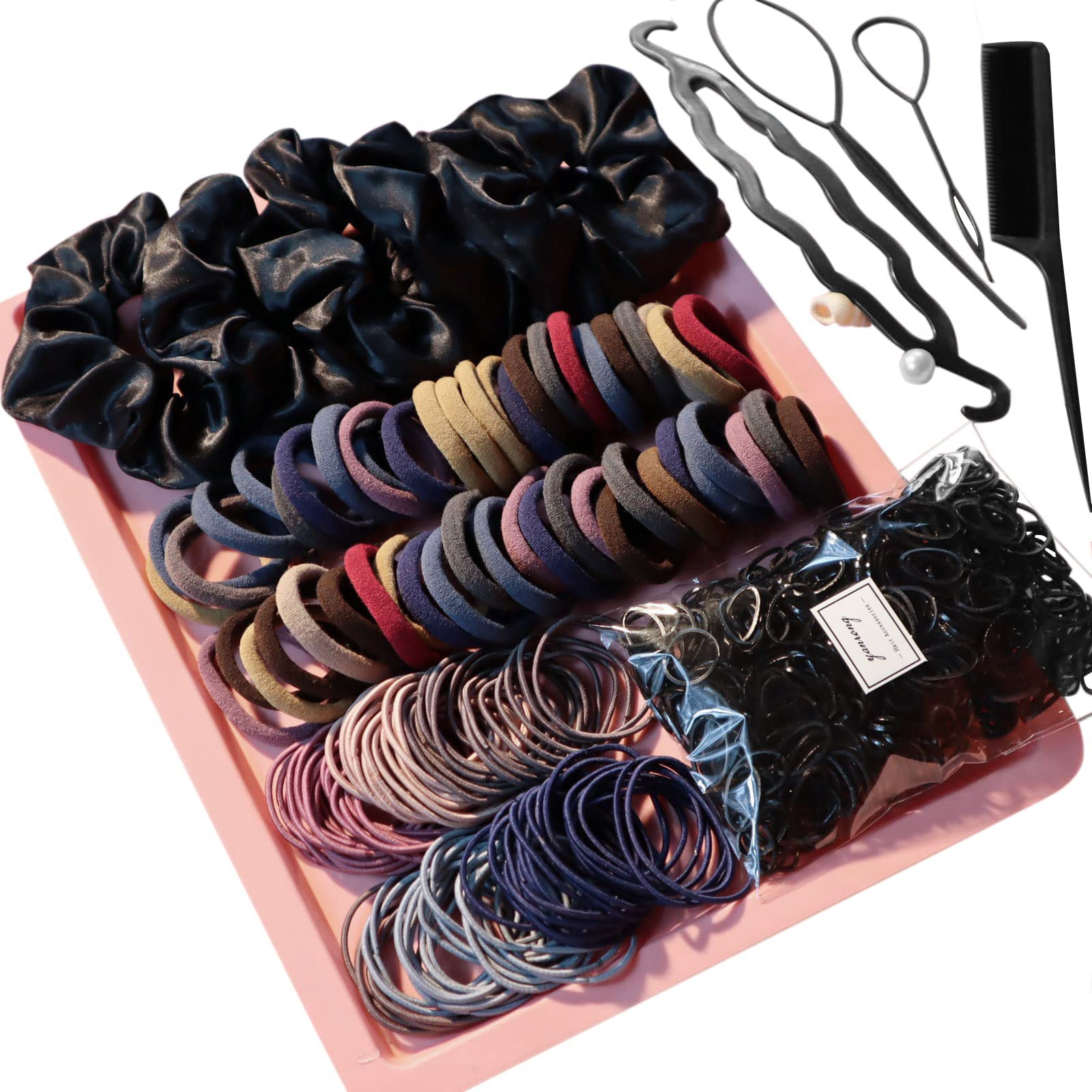 YANRONG Hair Accessories Set - 755PCS Seamless Ponytail Holders, Cotton Hair Scrunchies, Bands & Ties for Thick & Curly Hair, Mix Color