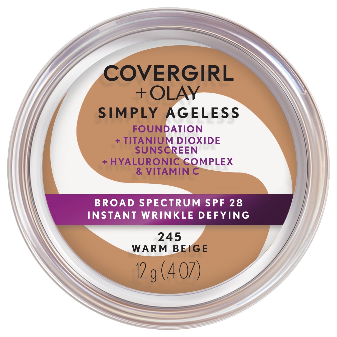 Covergirl Simply Ageless Instant Wrinkle Defying Foundation, 245 Warm Beige, 0.4 Oz (Packaging May Vary)