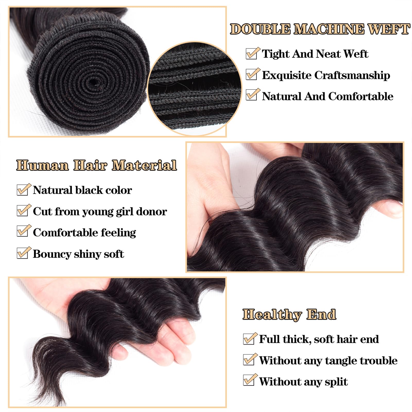 Royal Impression 12A Loose Wave Bundles Human Hair 16'' 18'' 20'' 300G 100% Unprocessed Brazilian Virgin Hair Loose Deep Wave Hu