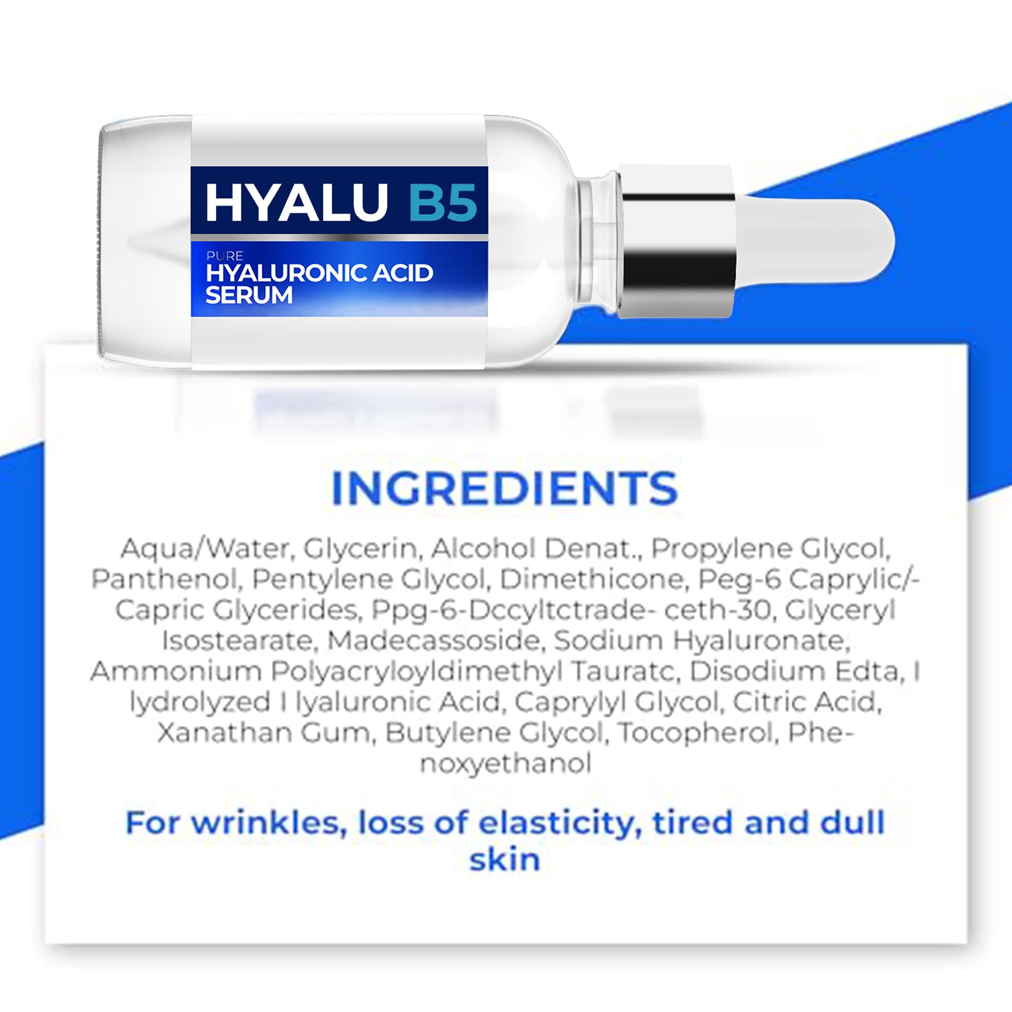 Pure Hyaluronic Acid Serum for Face with Vitamin B5, Acido Hialuronico, Hydrating Serum for Sensitive Skin, Anti- Aging Serum, B