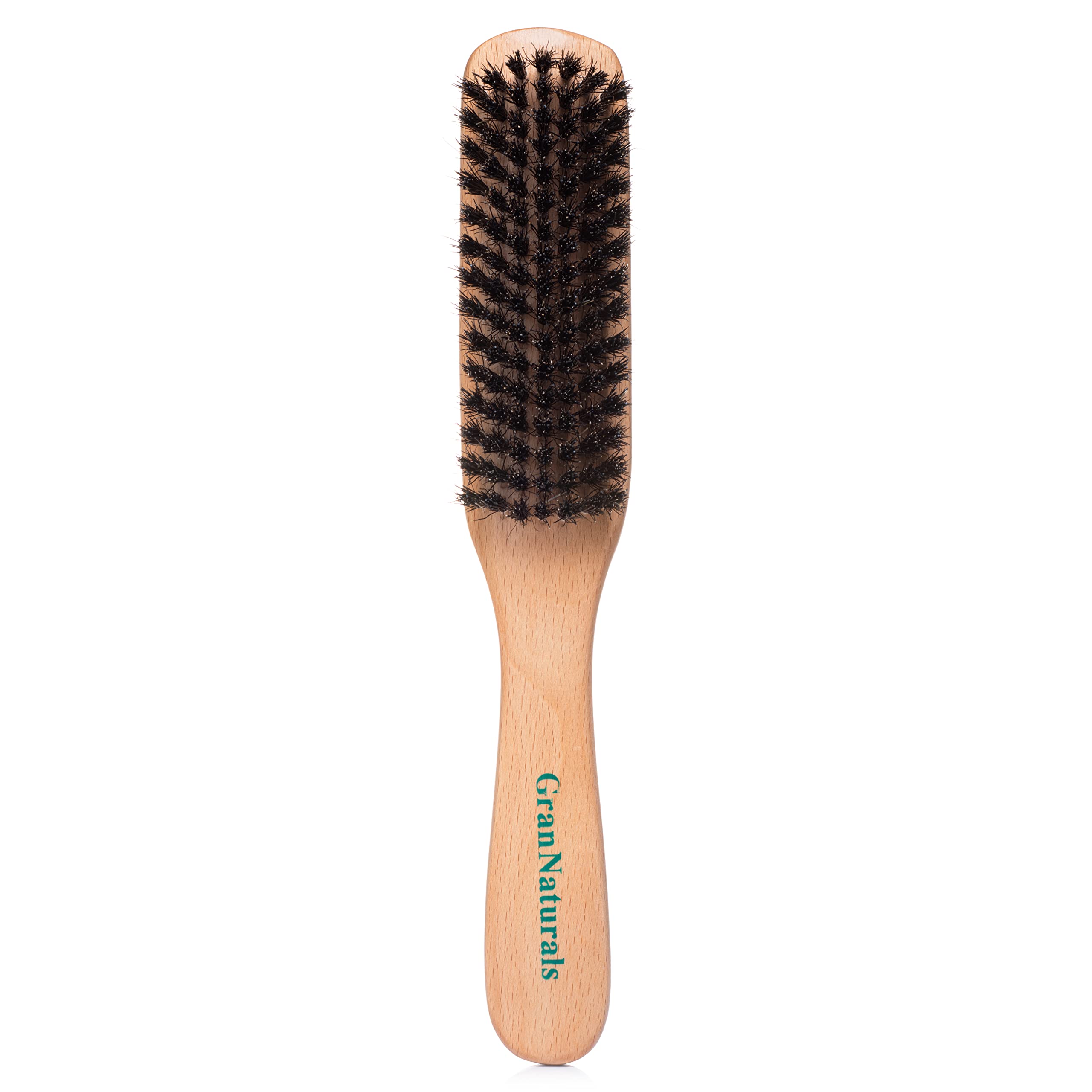 GranNaturals Boar Bristle Slick Back Hair Brush - Soft/Medium Smoothing Hairbrush to Style, Polish, & Lay Hair Down Flat to Crea