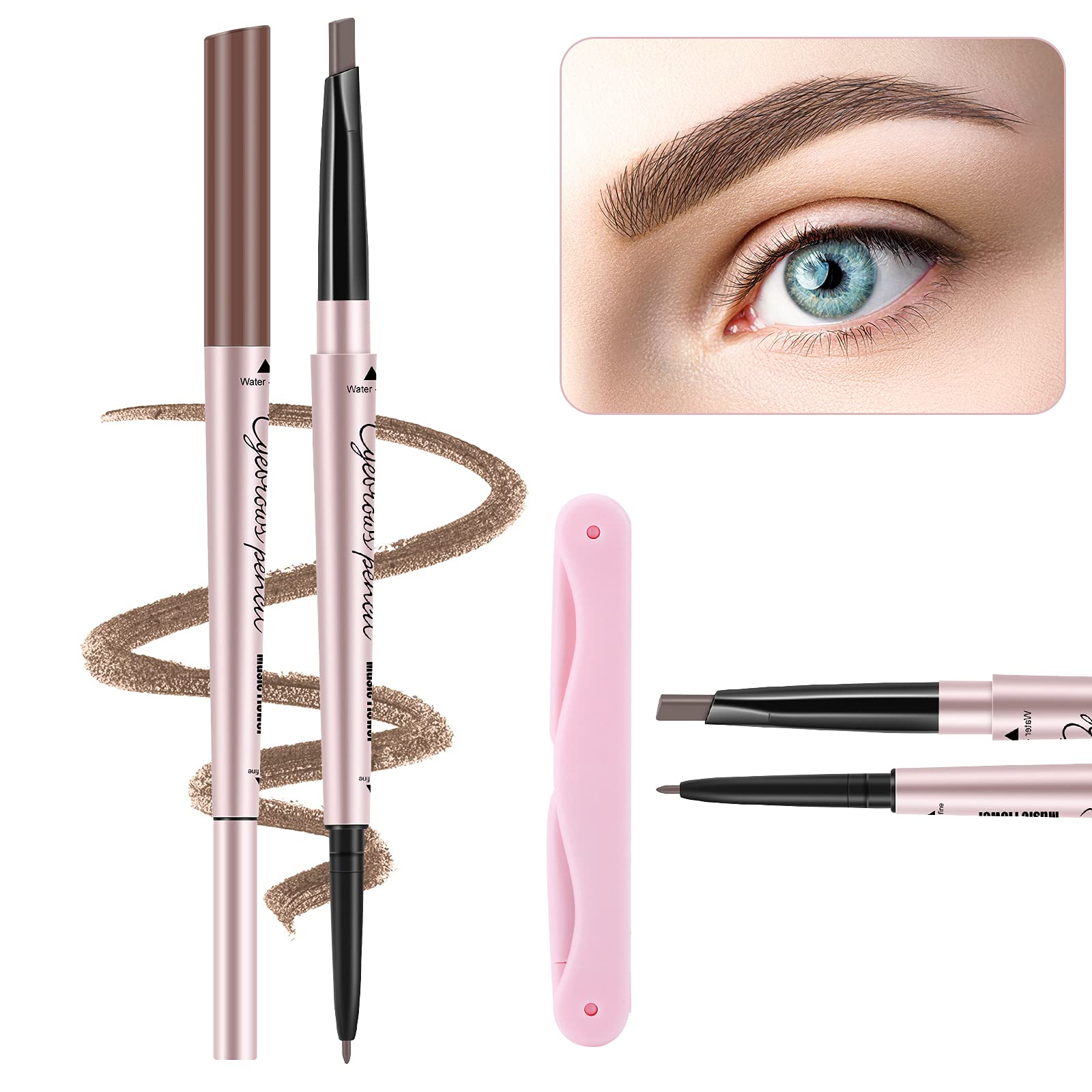Turritopsisd Eyebrow Pencil, Brow Pen Dual-Ends Thick & Fine Tip Retractable Waterproof Long-Lasting Natural Eye Brows Makeup Wi