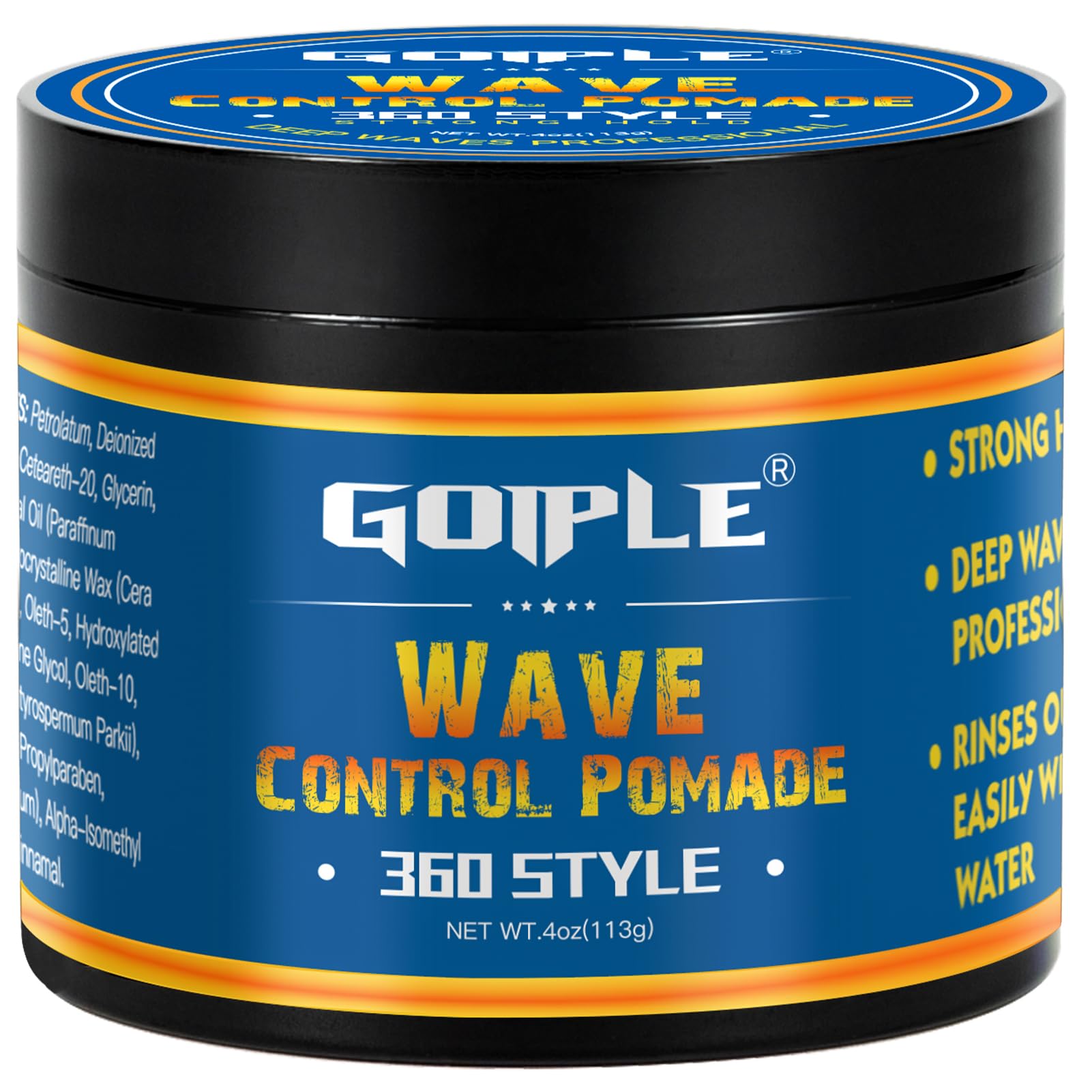 Natural Wave Pomade For Men Strong Hold, Easy Wash 360 Wave Training Hair Cream, Waves Grease For Men Water-Based Hair Cream For