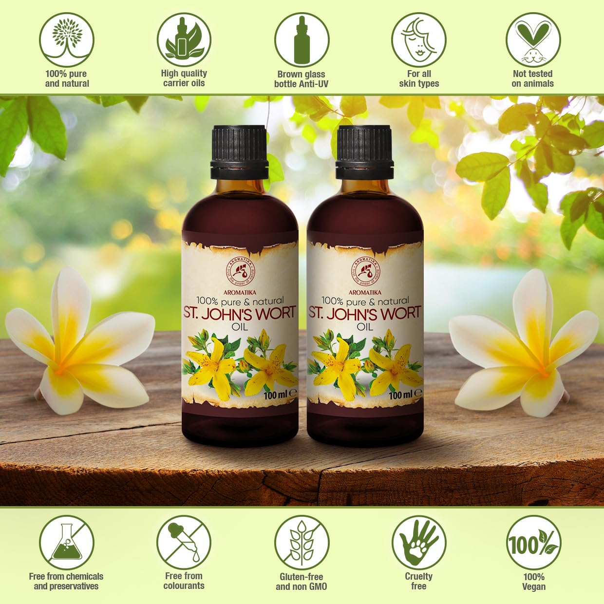 Aromatika St Johns Wort Oil 6.8 Oz (2 * 100Ml) - Hypericum Perforatum - Carrier Oil For Essential Oils - Oil For Skin - Hair Oil