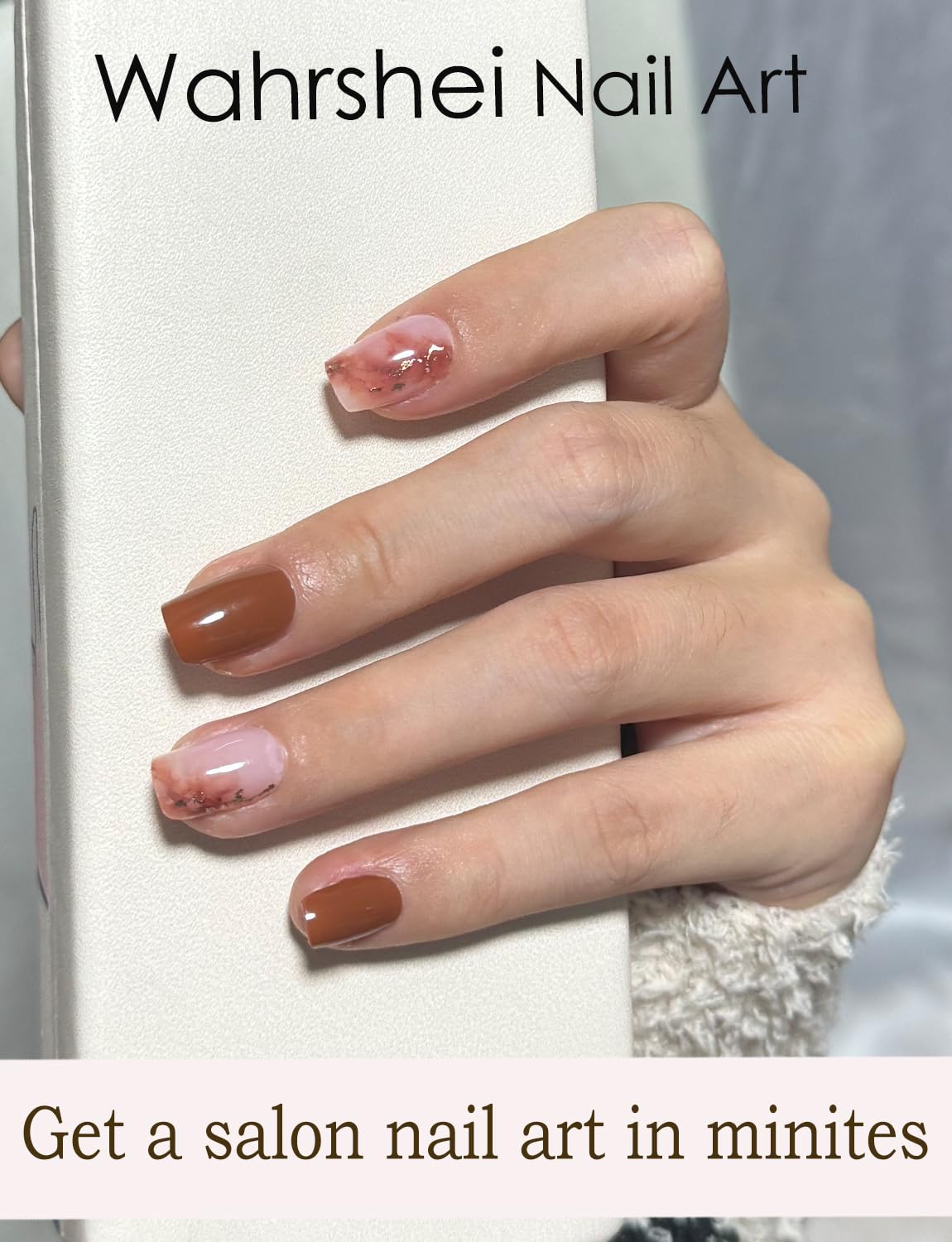 Semi Cured Gel Nail Strips, 20Pcs Gel Nail Stickers Uv, Semi Cured Gel Nail Wraps For Home Nails Diy -Burnt Marble