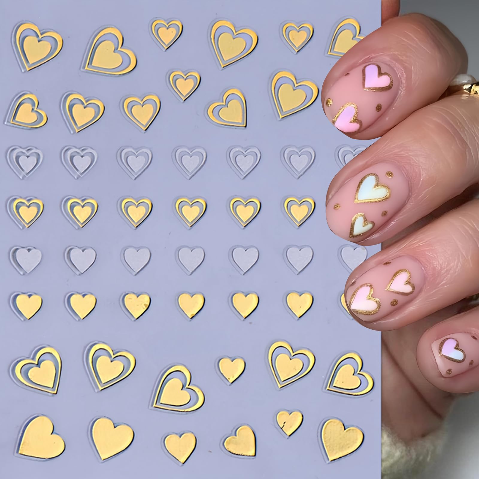 8 Sheets Heart Nail Stickers For Nail Art Black Gold Heart Love Nail Decals 3D Self Adhesive Metallic Love Letter Crown Nail Des