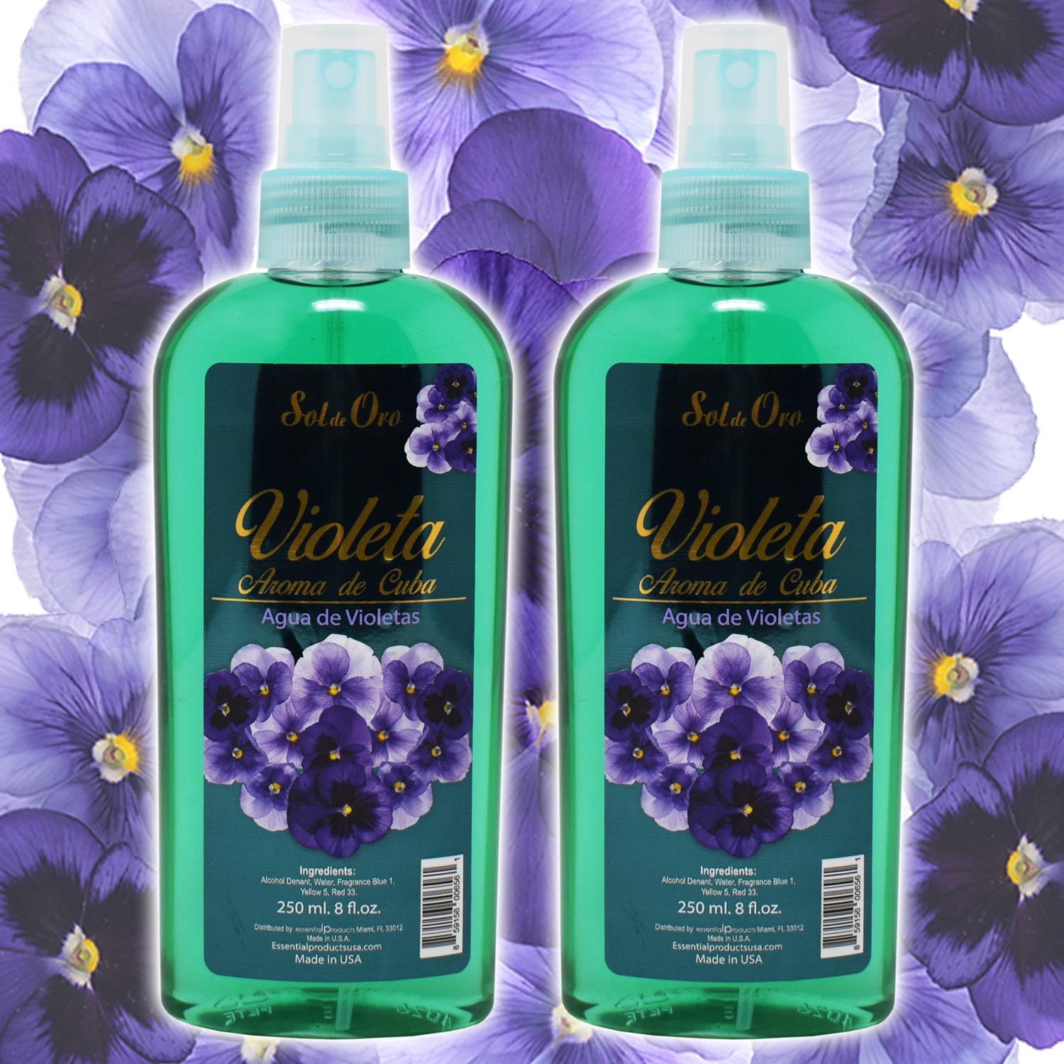 Sol De Oro Violeta Aroma De Cuba Agua De Violetas - Violet Water Spray Fragrance Of Cuba 8Oz 2 Pack