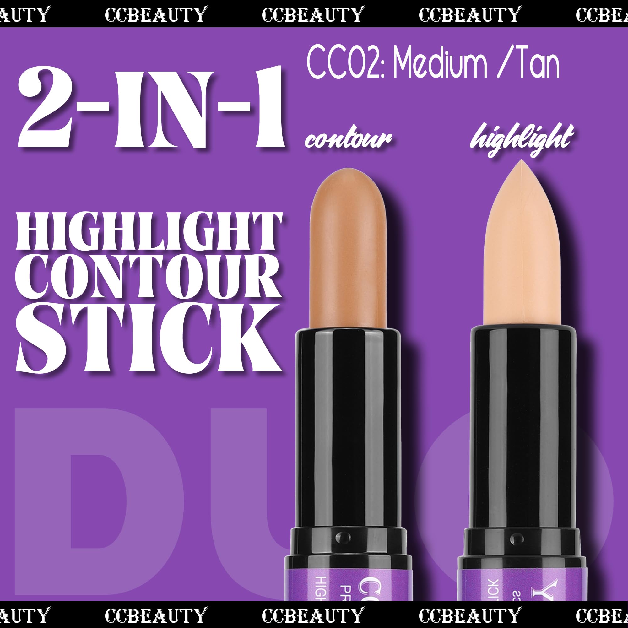 Ccbeauty 2-In-1 Matte Contour Stick Makeup,Cream Dual Highlighter Bronzer Stick, Highlighting & Contouring Kit, Highlight Concea