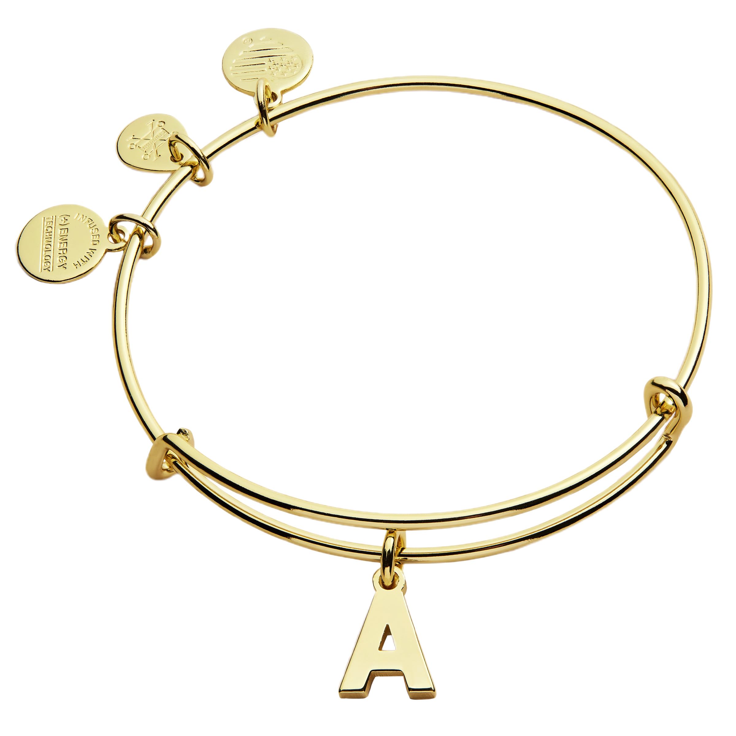 Alex and Ani Expandable Bangle for Women, Initials A to Z Letter Charms, Shiny Finish, 2 to 3.5 in