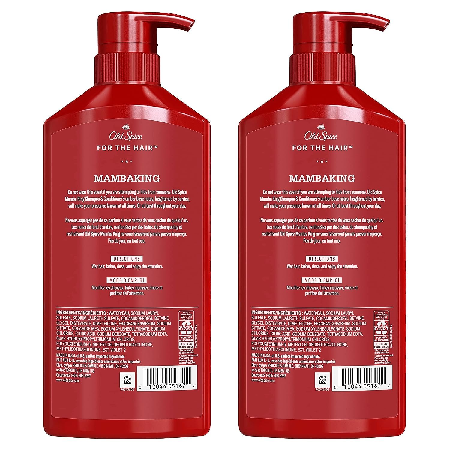 Old Spice Men's 2-in-1 Shampoo and Conditioner, MambaKing, Twin Pack, 43.8 Fl Oz
