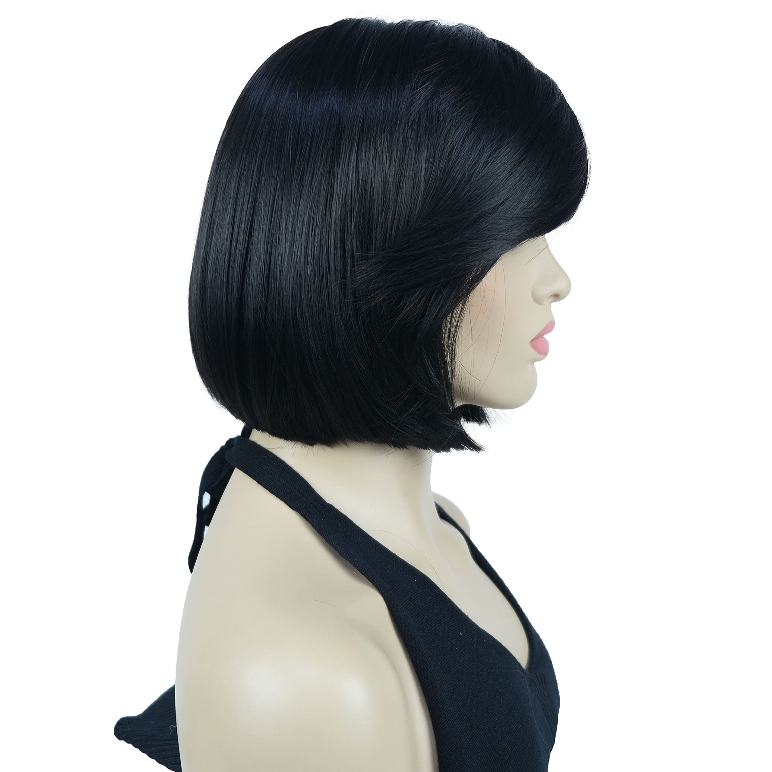 Lydell 8'' Straight Short Wigs Bob Hair With Bangs Cute Central Dot Top Heat Resistant Synthetic Wigs (Darkest Brown)