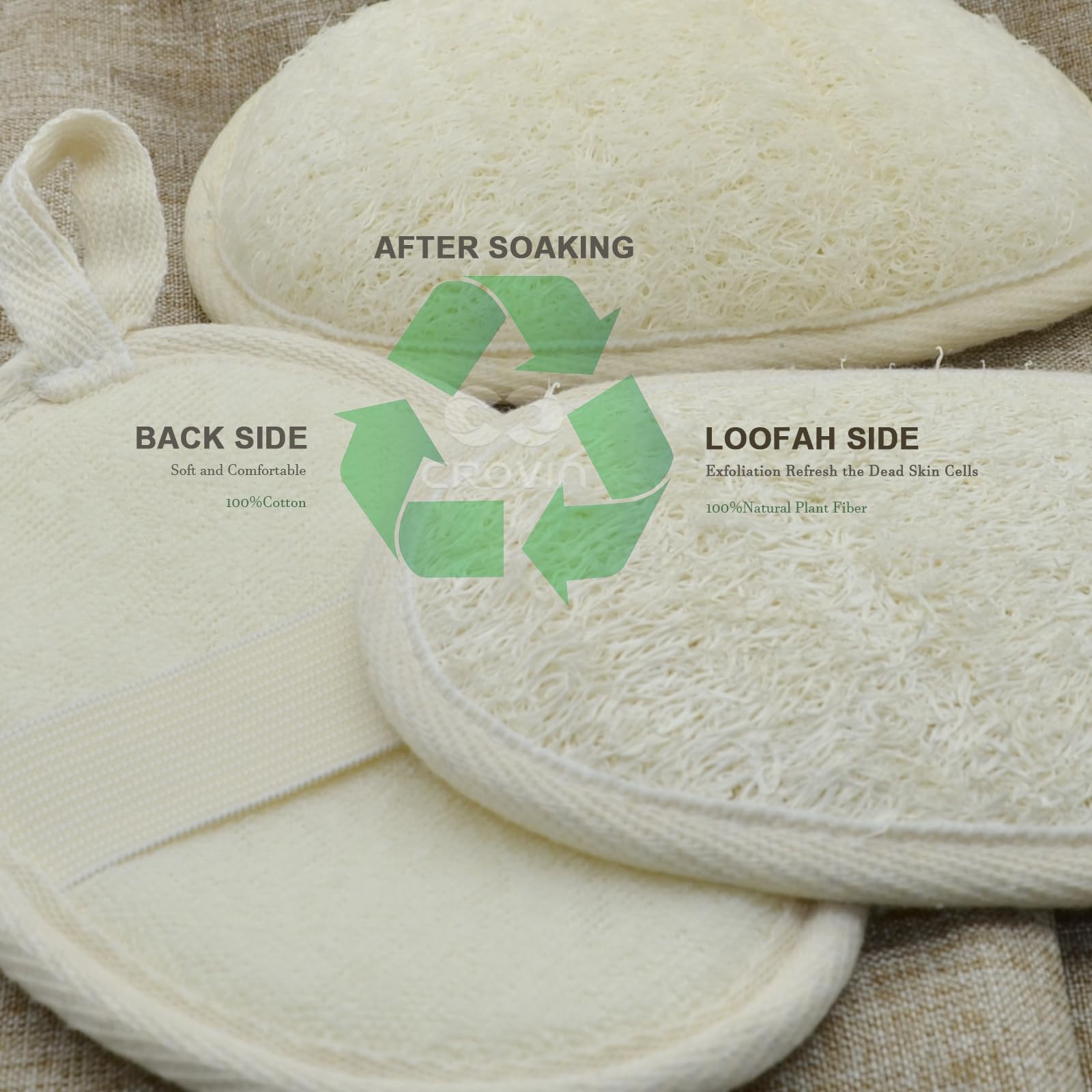 Crovin Natural Loofah Exfoliating Body Scrubber, Made With Natural Shower Loofah Sponge For Men And Womens Spa (Pack Of 4)