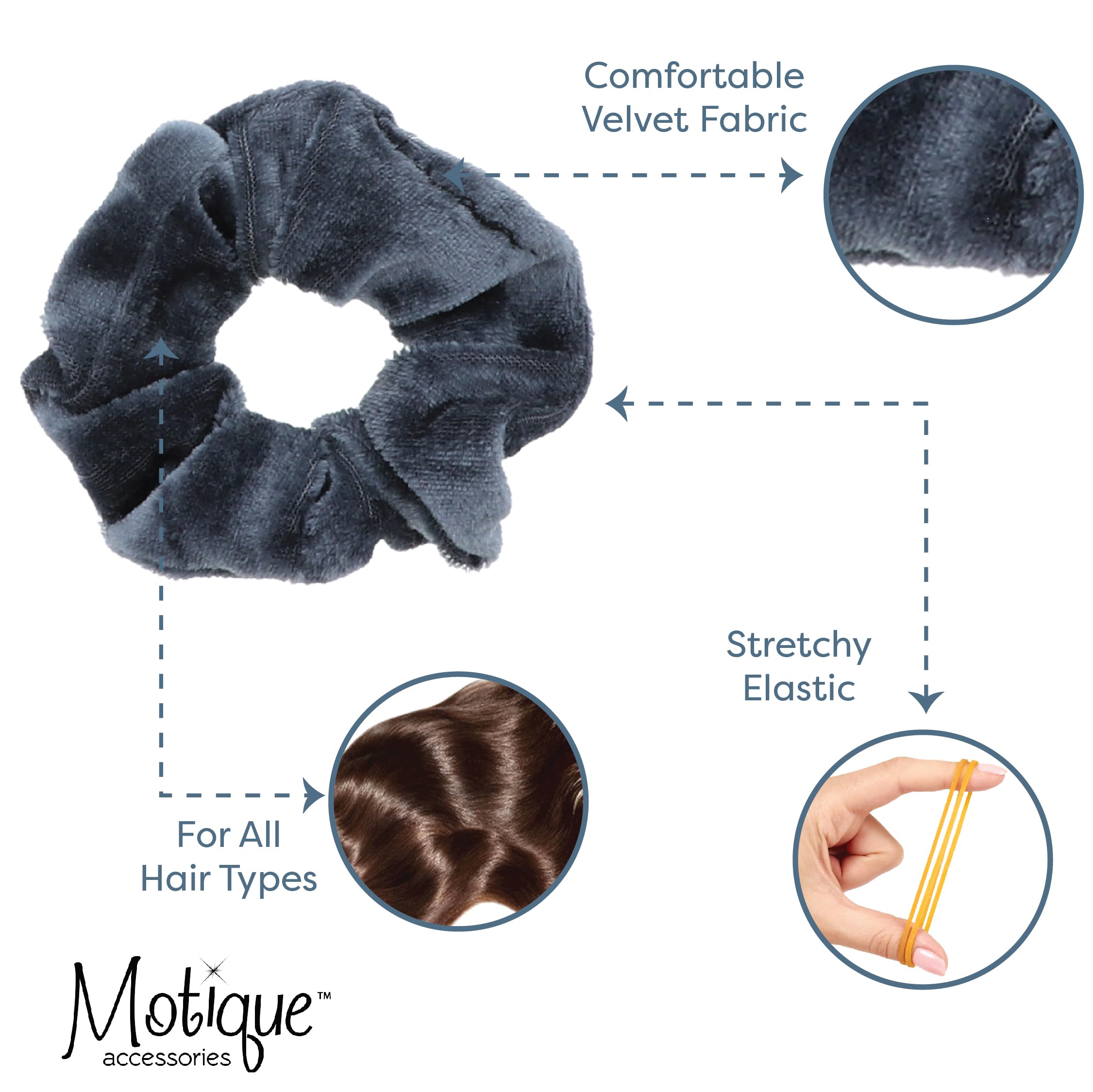 Velvet Solid Scrunchies - Set Of 2-Grey