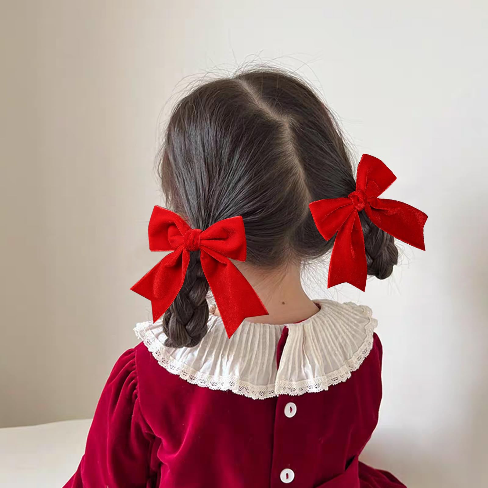 Red Velvet Hair Bows Clips 4'' Cute Valentines Back School Christmas New Year Alligator Barrettes Hairpins Gift Accessory For Ki