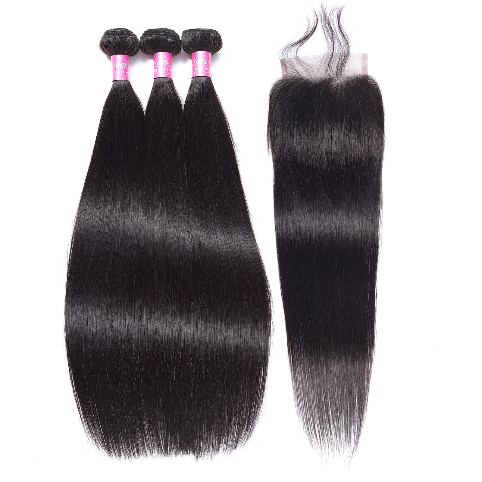 Fq Peruvian Straight Human Hair Bundles With Closure(20 22 24+16 Closure) Unprocessed Virgin Human Hair 3 Bundles With Closure 1