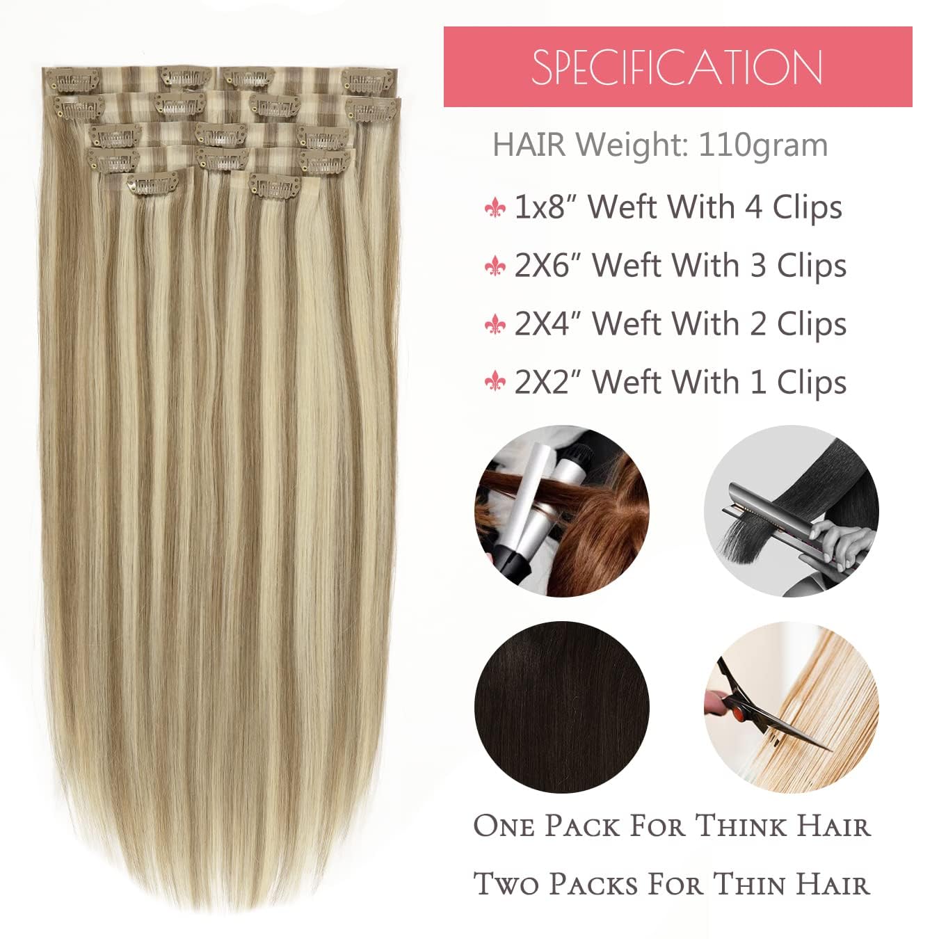 Loxxy Glam Seamless Clip In Hair Extensions Double Thin Pu Weft 100% Remy Hair Extensions Clip In Human Hair 20Inch Piano Light
