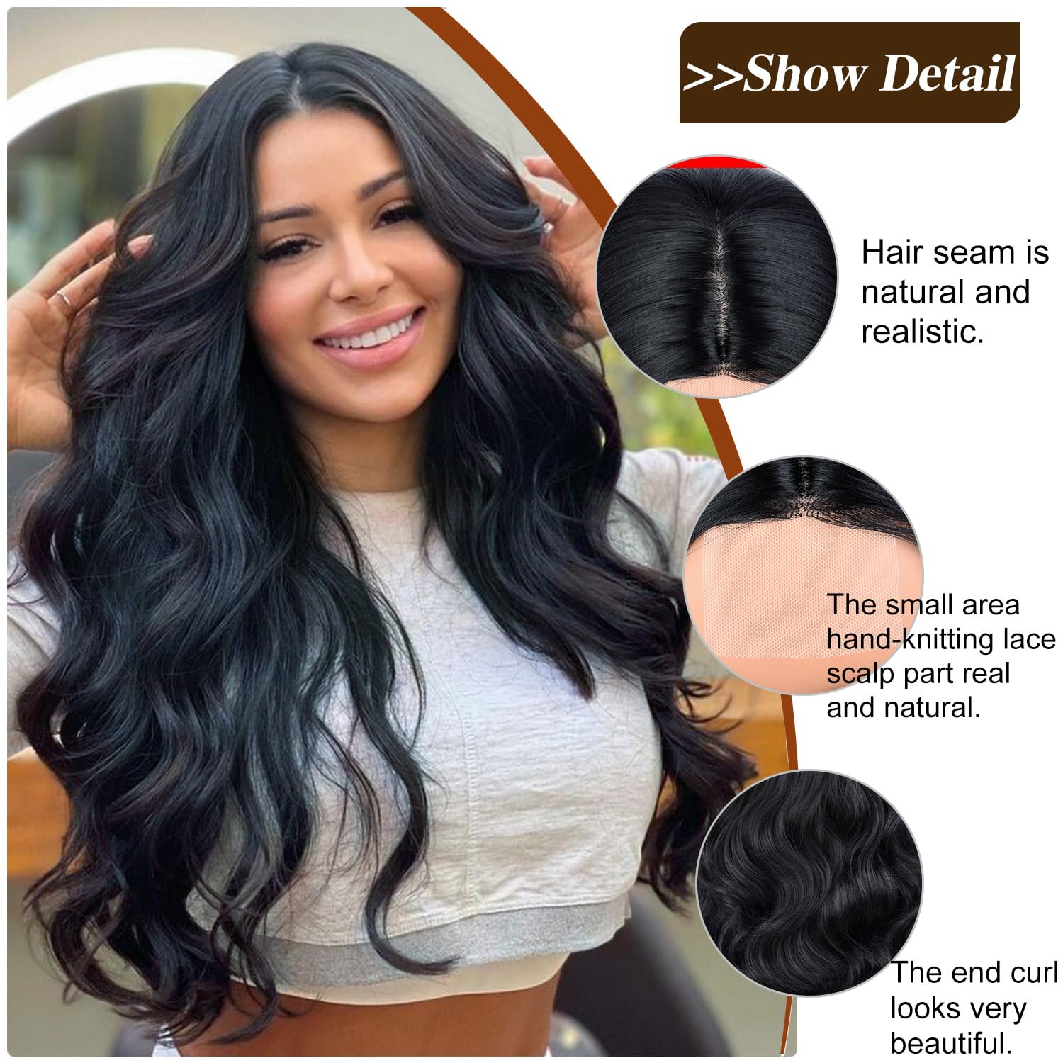 TOZIKA Long Black Wig for Women Wavy Wig Body Wave Lace Front Wig 26 Inch Middle Part Black Wigs Natural Looking Synthetic Heat