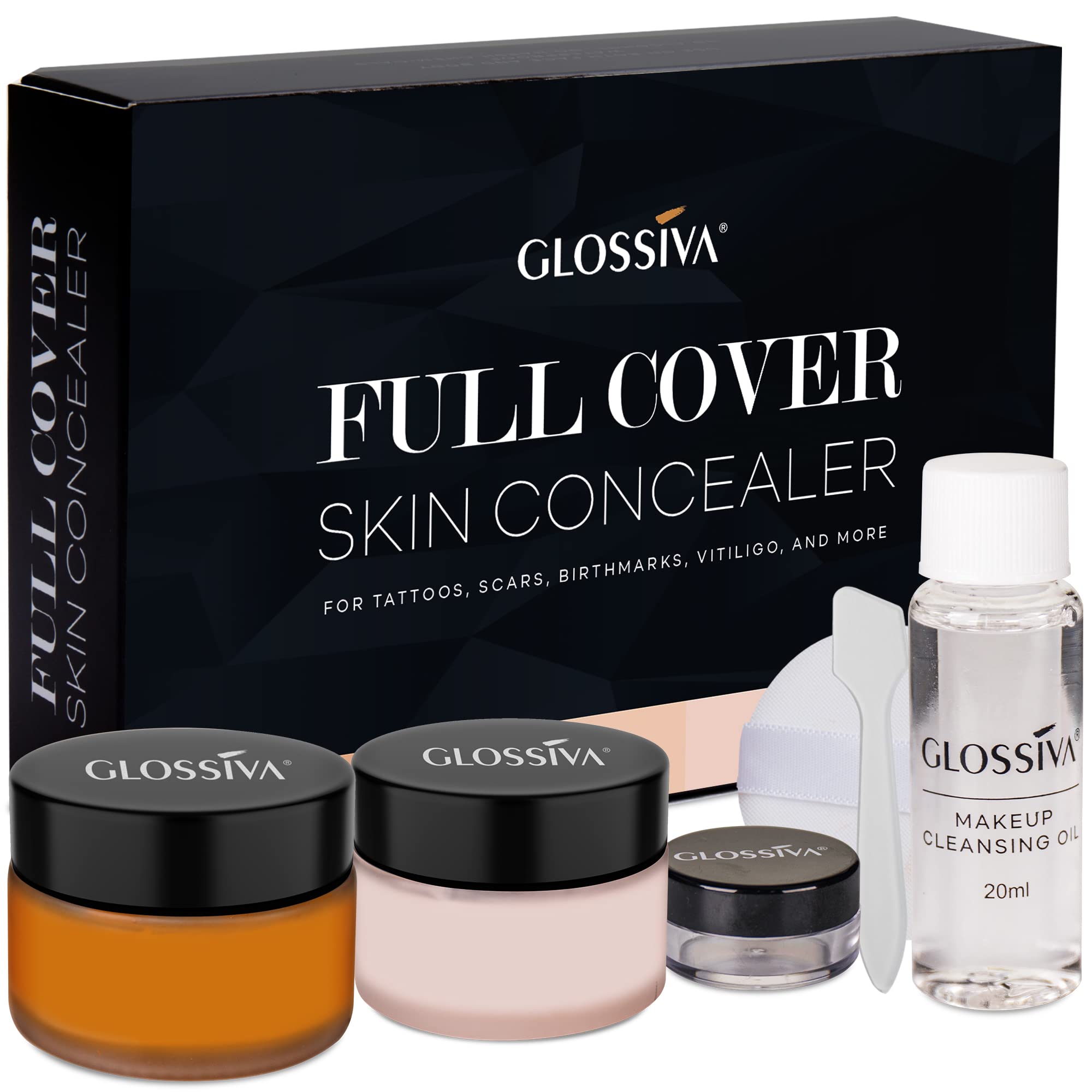 Glossiva Tattoo Cover Up Makeup Waterproof Concealer For Dark Spots, Scars, Vitiligo, And More - 2X30Ml - Use On Body, For Legs,