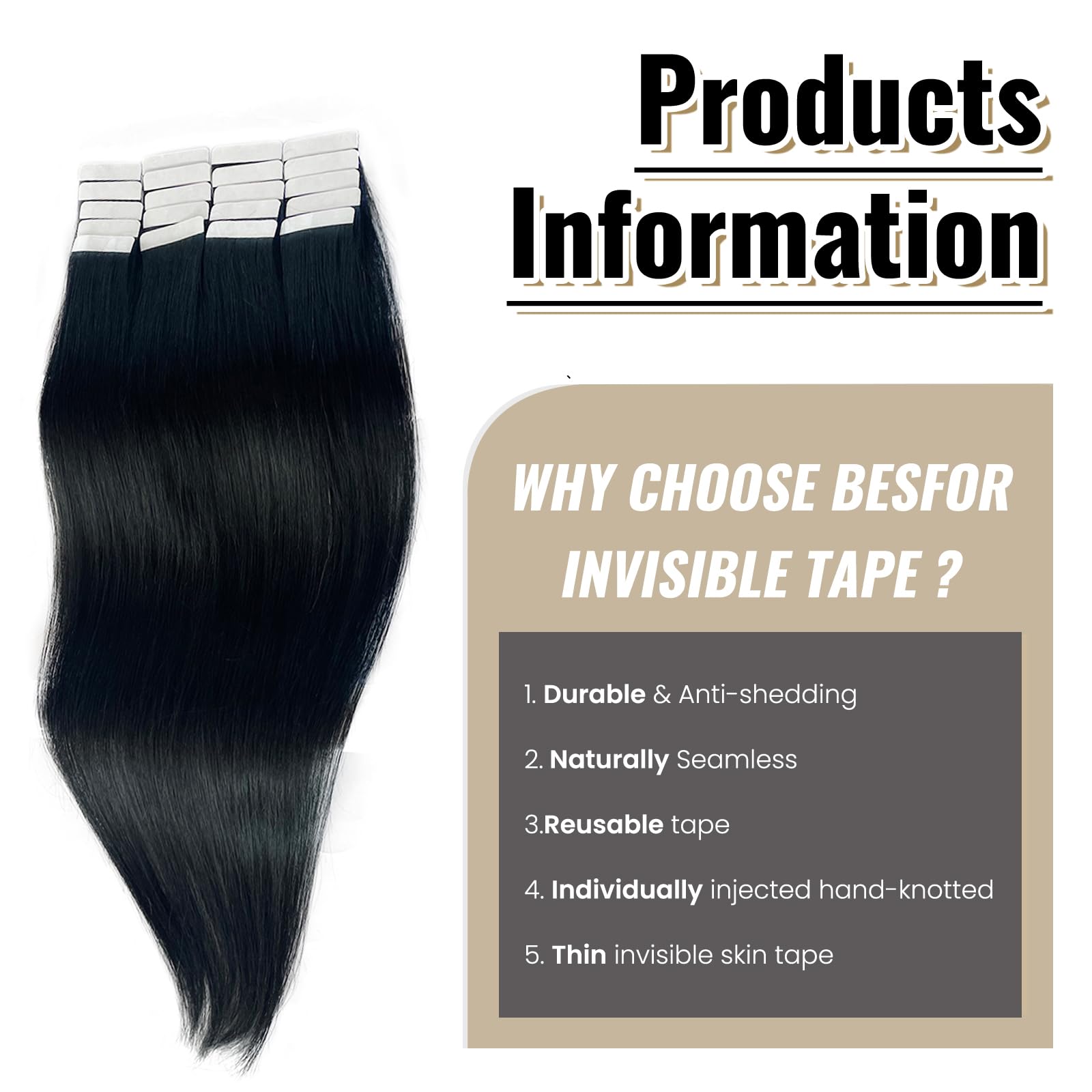 Munx Black Tape In Hair Extensions 14Inch 20Pcs 30G/Pack Black Straight Seamless Skin Weft Tape In Human Hair Extensions