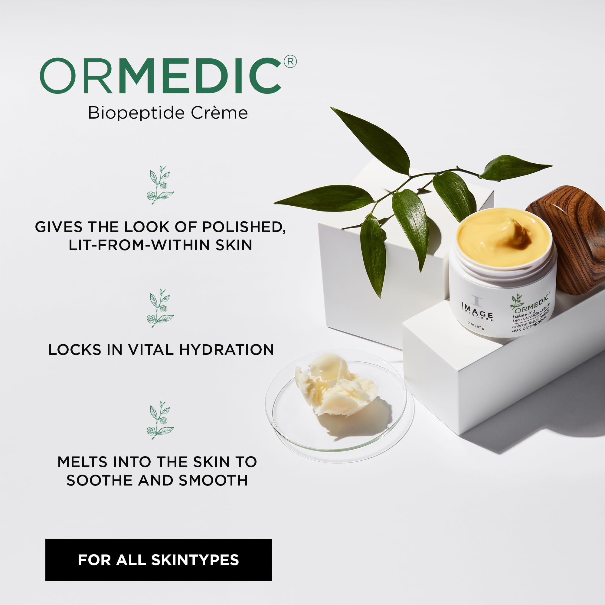 Image Skincare, Ormedic Biopeptide Crme, Balancing Face Moisturizer With Shea Butter, Hyaluronic Acid And Organic Plant Oils, 2O