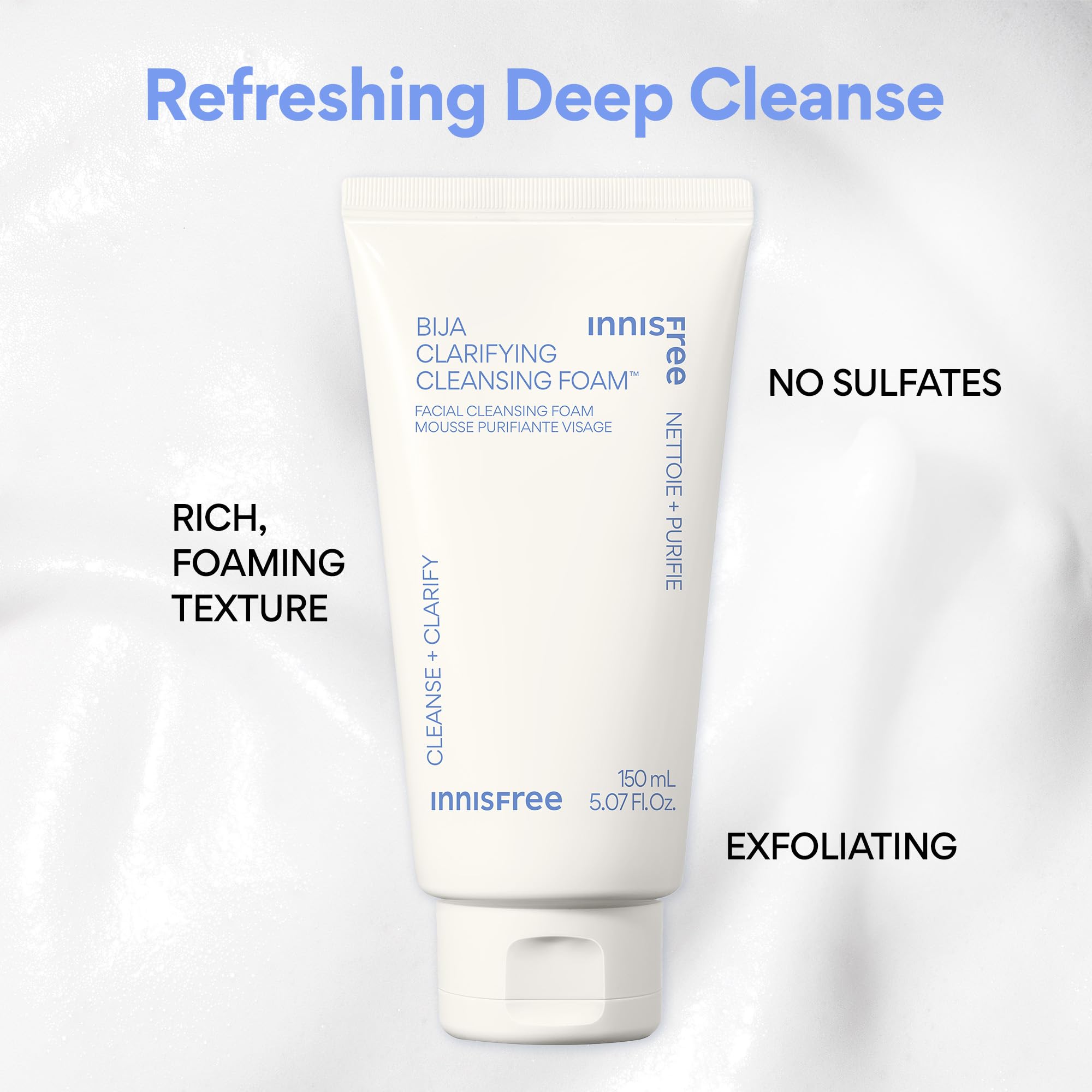 Innisfree Bija Clarifying Cleansing Foam With Salicylic Acid And Castor Seed Oil, Korean Face Wash, Sulfate Free (Packaging May