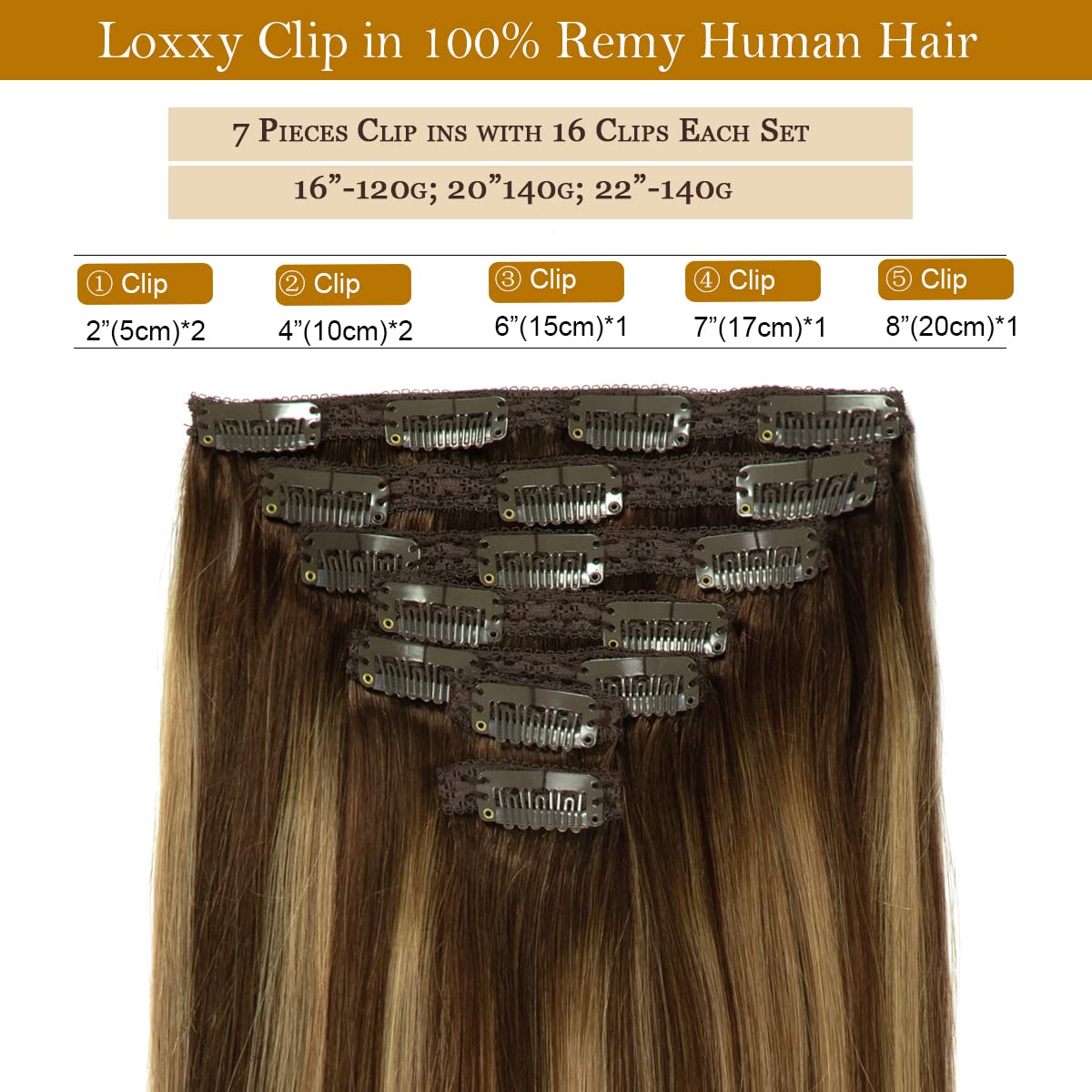 Loxxy 9A Grade Remy Human Hair Chocolate Brown To Caramel Blonde Thick Silky Straight Clip In Double Weft Natural Human Hair Ext