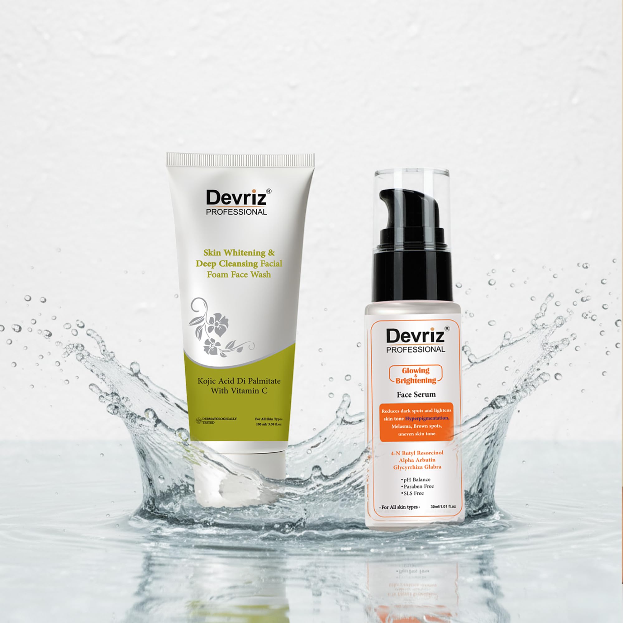 Devriz Healthcare | Glowing Skin Foam Face Wash + Face Serum | All Skin Types | Pack Of 2 | 100 G