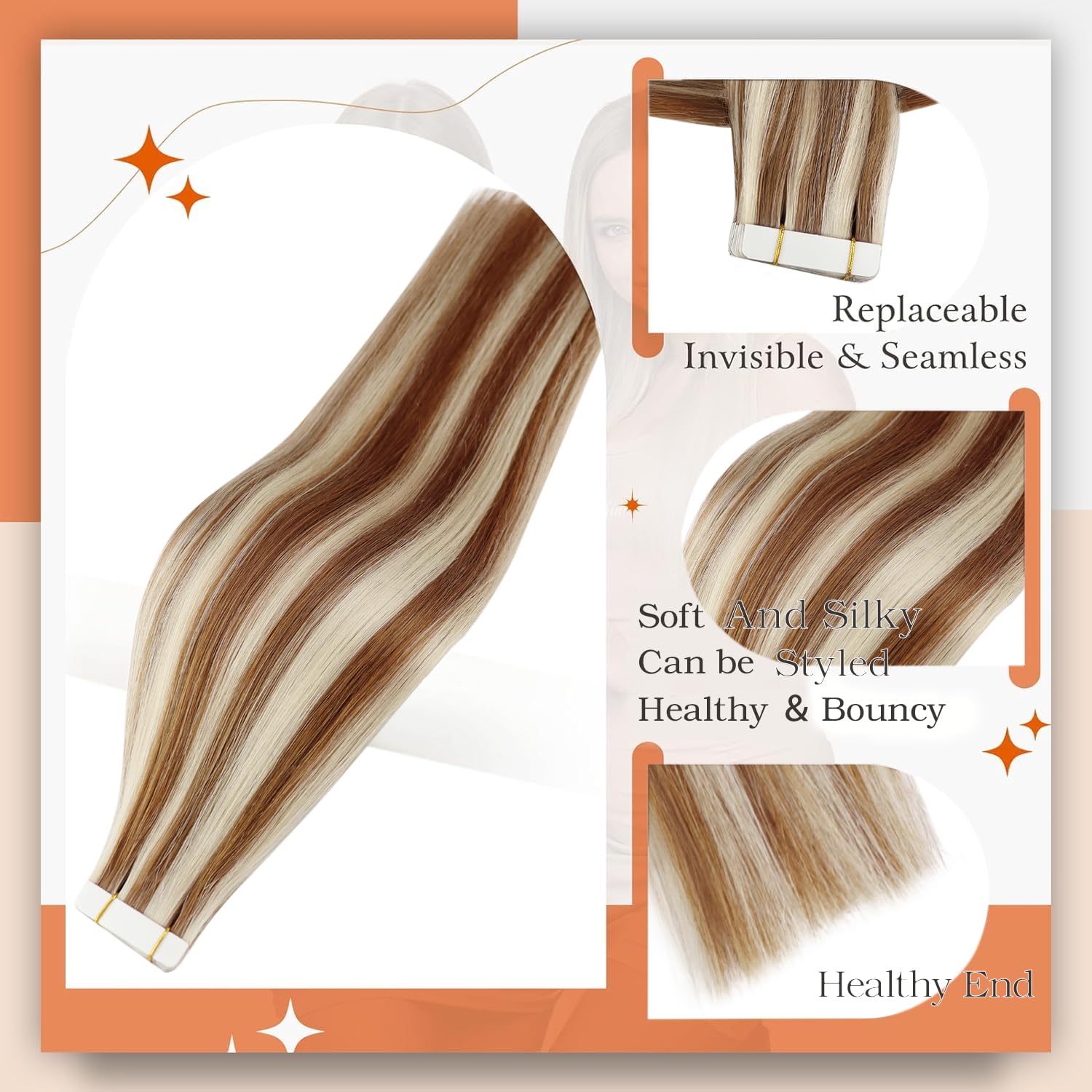 Full Shine Human Hair Extensions Tape In Color 330P800 Highlight Blonde Tape In Hair Extensions Human Hair 20 Inch Seamless Tape