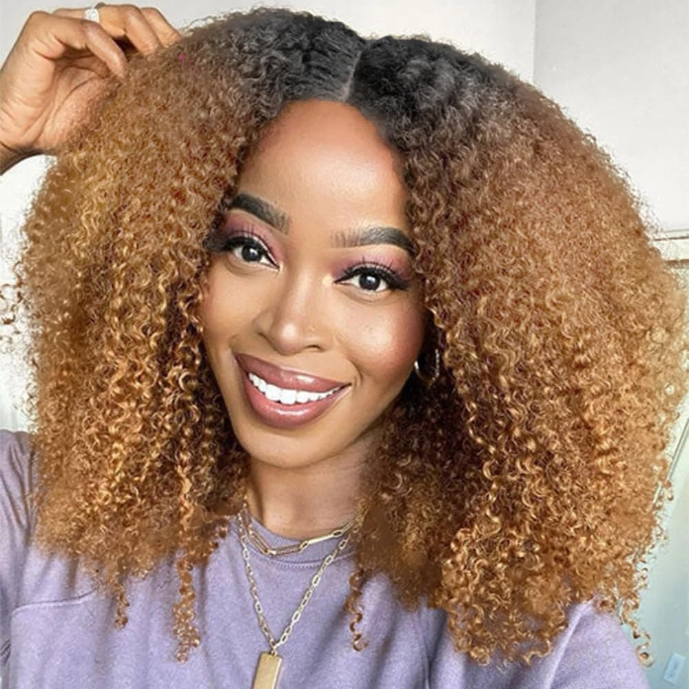 Mongolian Afro Kinky Curly Bundles Human Hair 12 14 16 Inch 1B/30 Black Brown Ombre 4B 4C Afro Kinky Human Hair Bundle Afro Curl