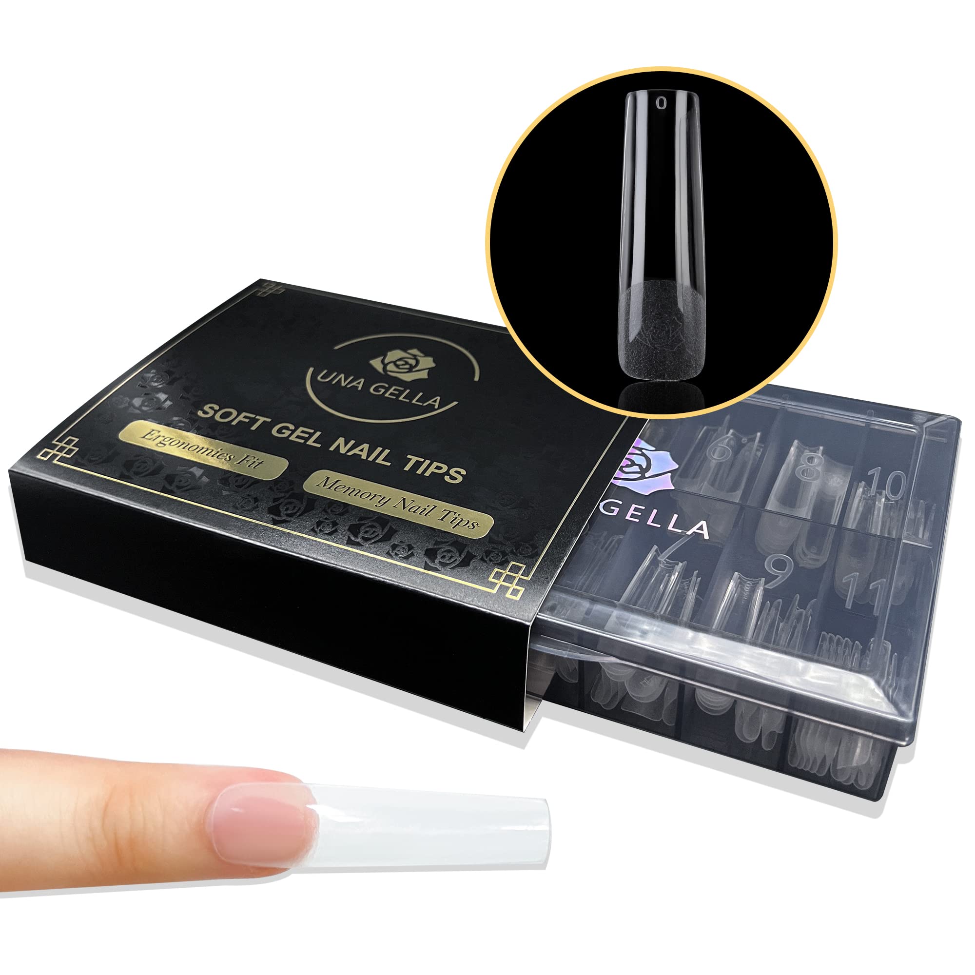 Una Gella Soft Gel Nail Tips Long Pre-File | 240 Square Gel Tips Xxl | Full Cover No C Curve Extra Long Full Cover Tapered Squar