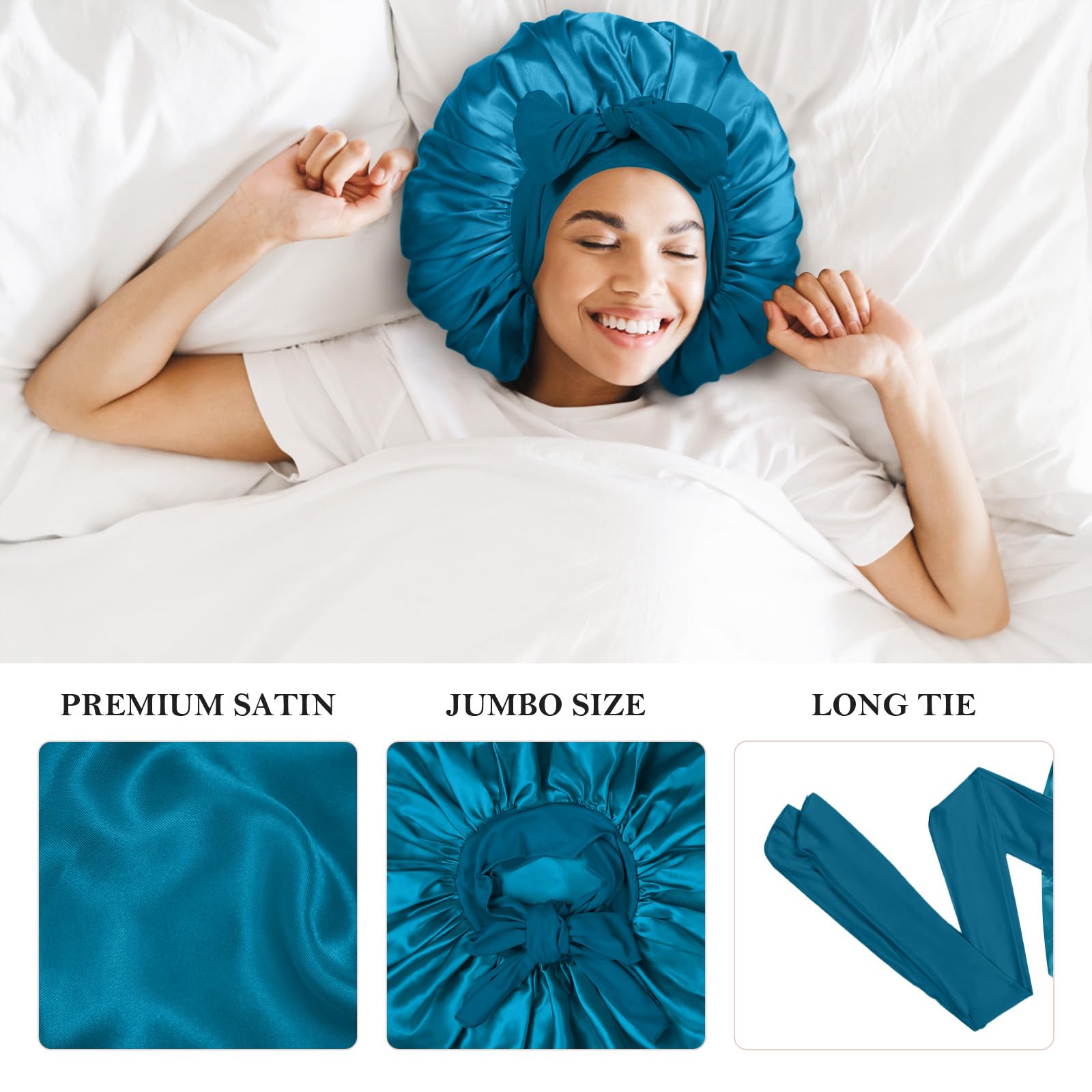 3Pcs Bonnet Silk Bonnet For Sleeping, Satin Bonnet For Sleeping Hair Bonnets For Sleeping Black Curly Hair Women Extra Large Jum