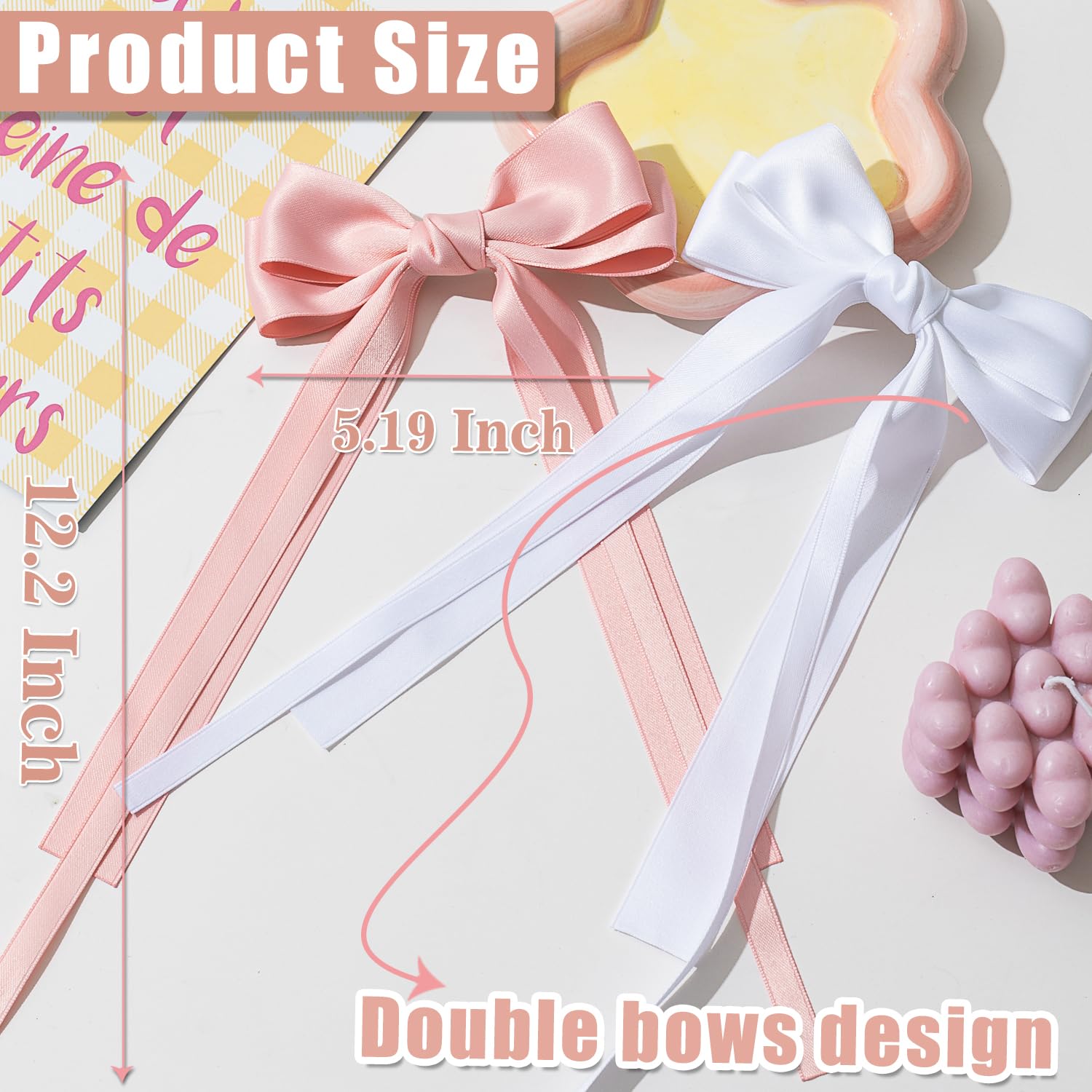 Large Hair Bows 2 Pcs Ribbon Bow For Women,Hair Bows For Women,Oversized Long-Tail Cute Aesthetic Hair Accessories,Large Hair Ba