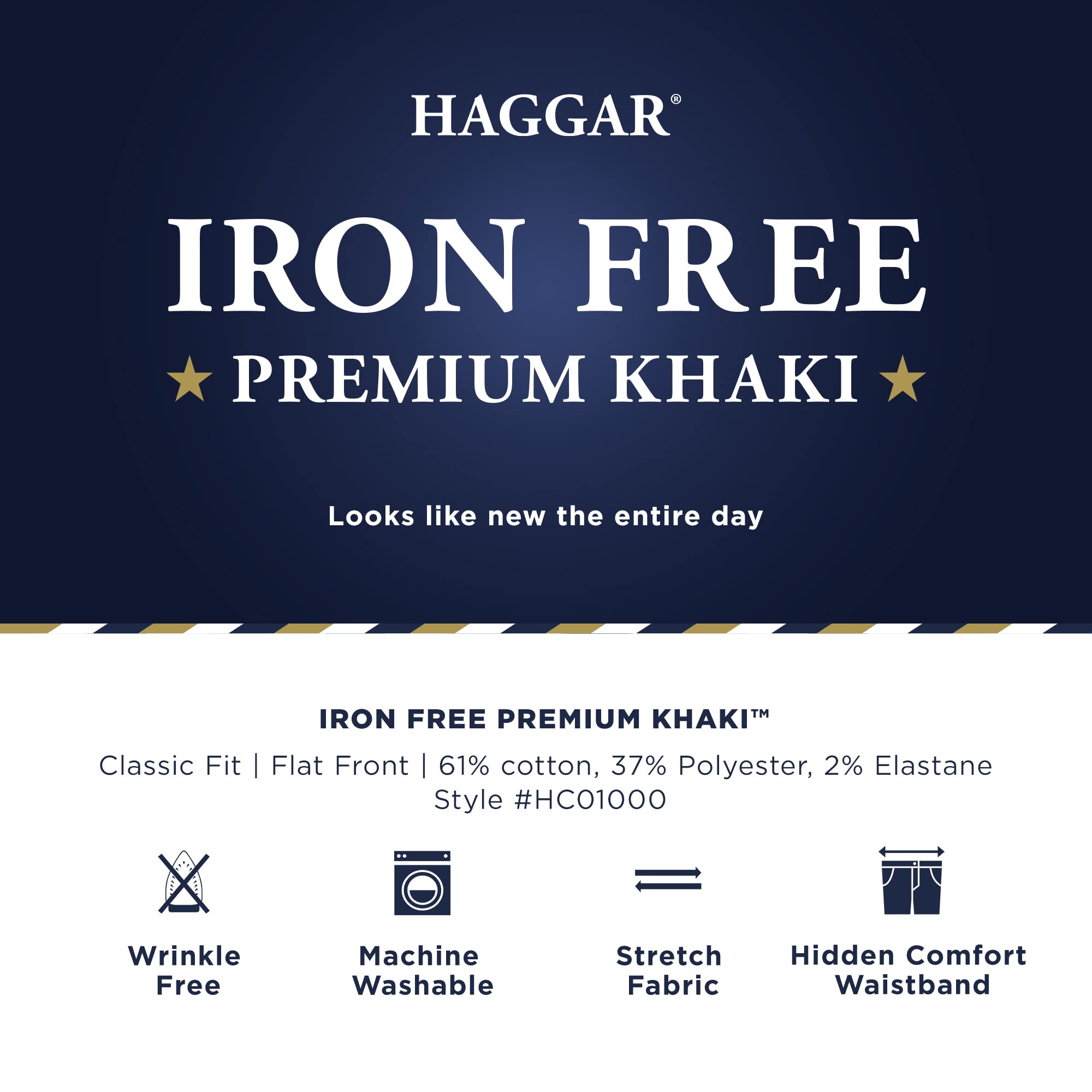 Haggar Mens Iron Free Premium Khaki classic Fit Flat Front Expandable Waist casual Pant Regular and Big  Tall Sizes, Black, 40W