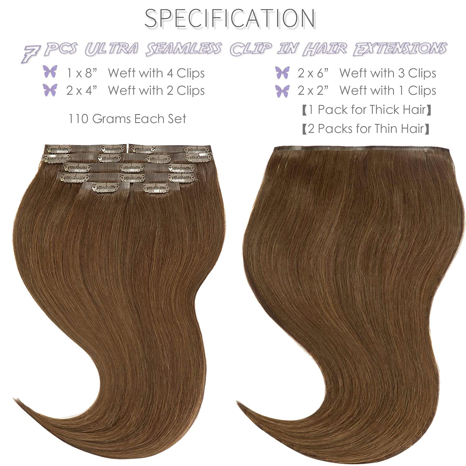 Lacer Hair Seamless Clip In Human Hair Extensions 9A Grade Virgin Hair Clip Ins With Invisible Tape Weft #4 Chocolate Brown Colo