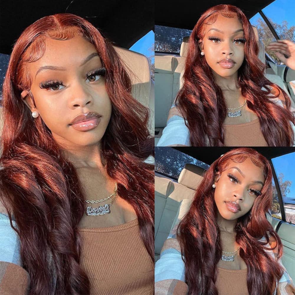 XTERFSTY Long 30 Inch Reddish Brown 5x5 HD Lace Closure Wigs Human Hair 180% Density 33B Body Wave Lace Front Wigs Human Hair Gl