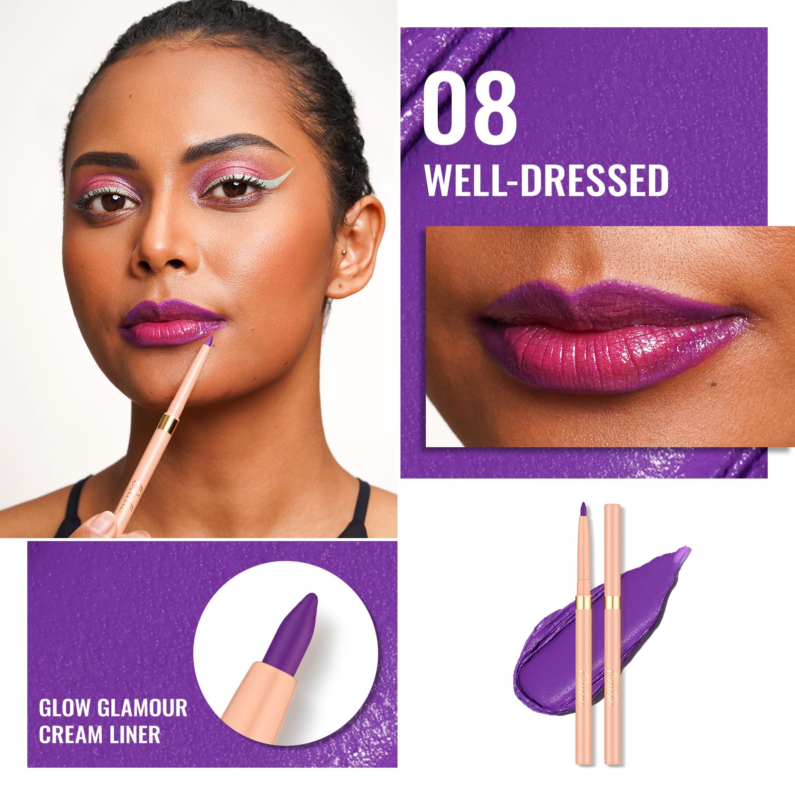 Oulac Matte Purple Lip Liner Pencil, Waterproof Retractable Lipliner Crayon, Smooth And Creamy Long Wearing Lip Makeup, Contour