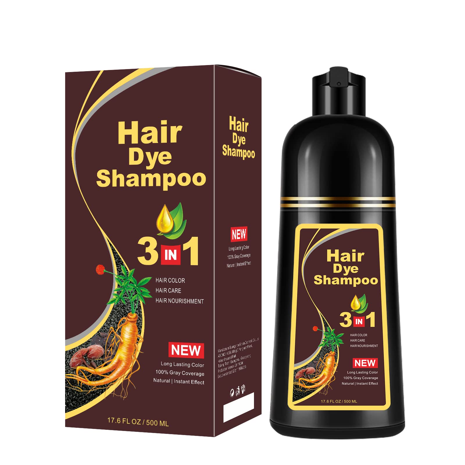 Herbal 3 in 1 Dark Coffee Hair Dye 13.53 FL Oz, Dark Coffee Hair Shampoo, Semi-Permanent Hair Dye Shampoo, 100% Gray Hair Covera