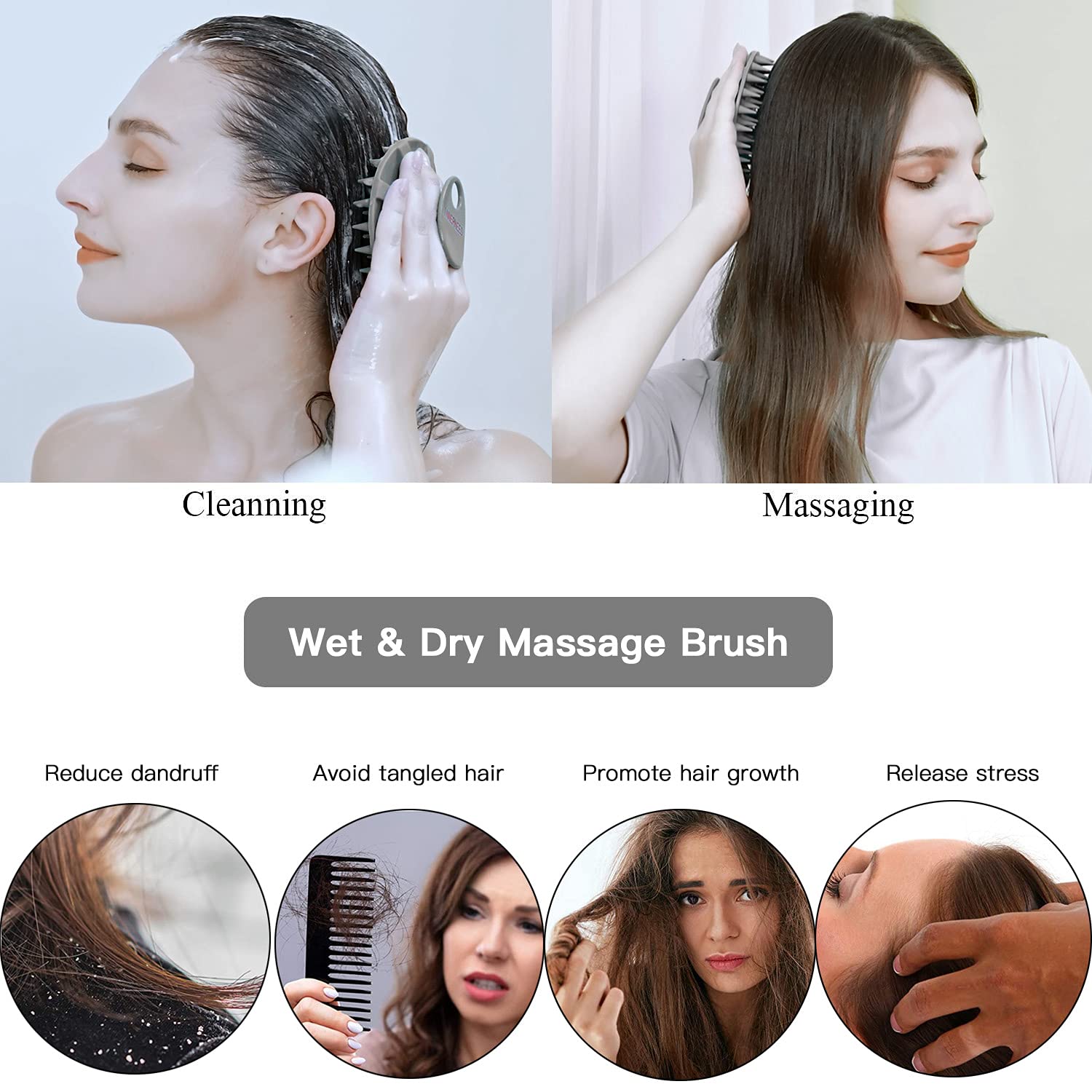 Innerneed One-Piece Scalp Massager Shampoo Brush, Wet & Dry Scalp Care Head Scrubber Hair Washing, Soft Silicone Bristles, For H