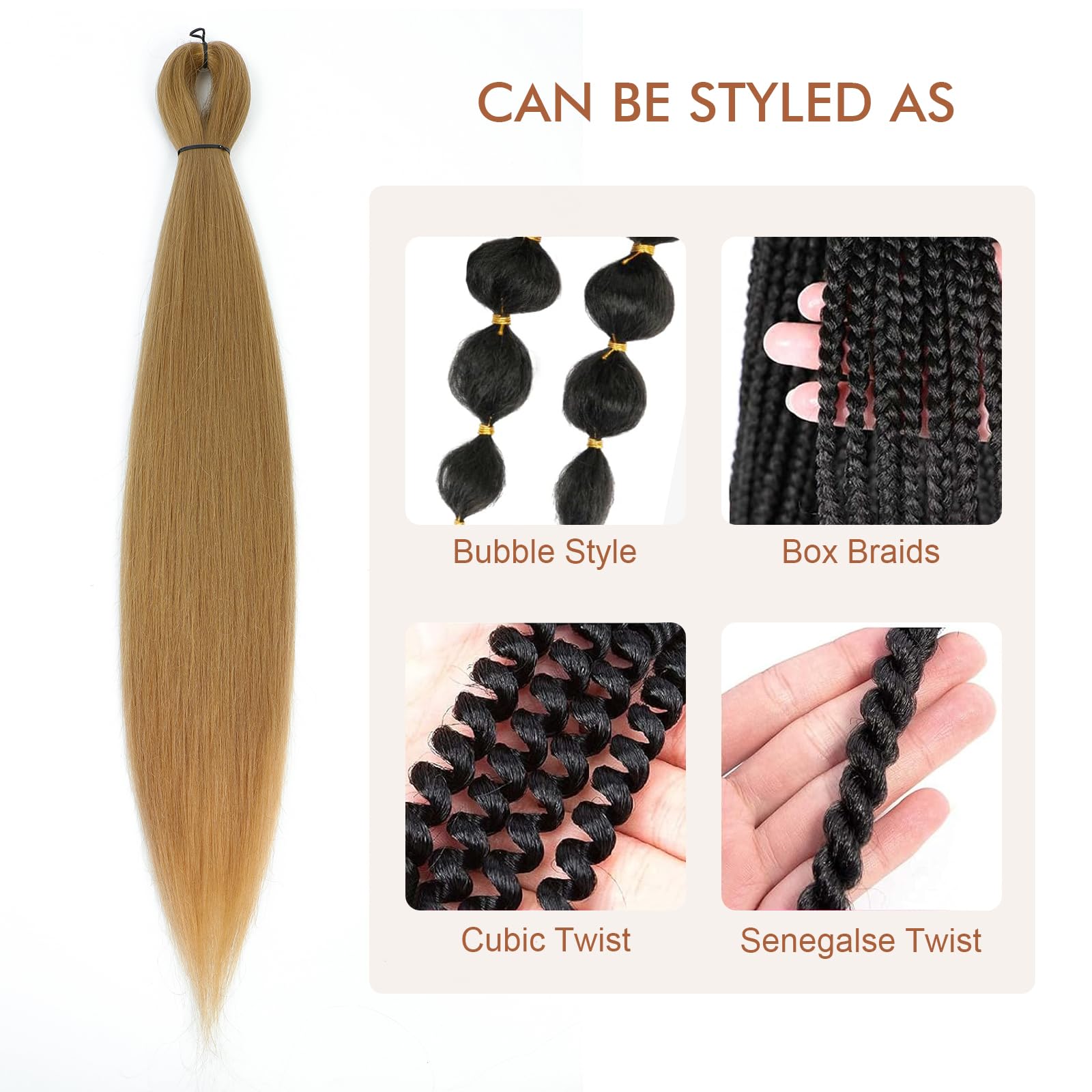 Difunee Pre-Stretched Braiding Hair - 20 Inch 8 Packs Blonde Long Braiding Hair For Twist Or Box Braids, Yaki Texture Hot Water
