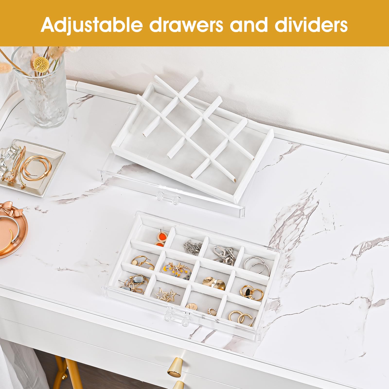 ProCase Earring Holder Organizer Jewelry Box with 10 Drawers, Acrylic Clear Earring Case with Adjustable Velvet Trays for Women